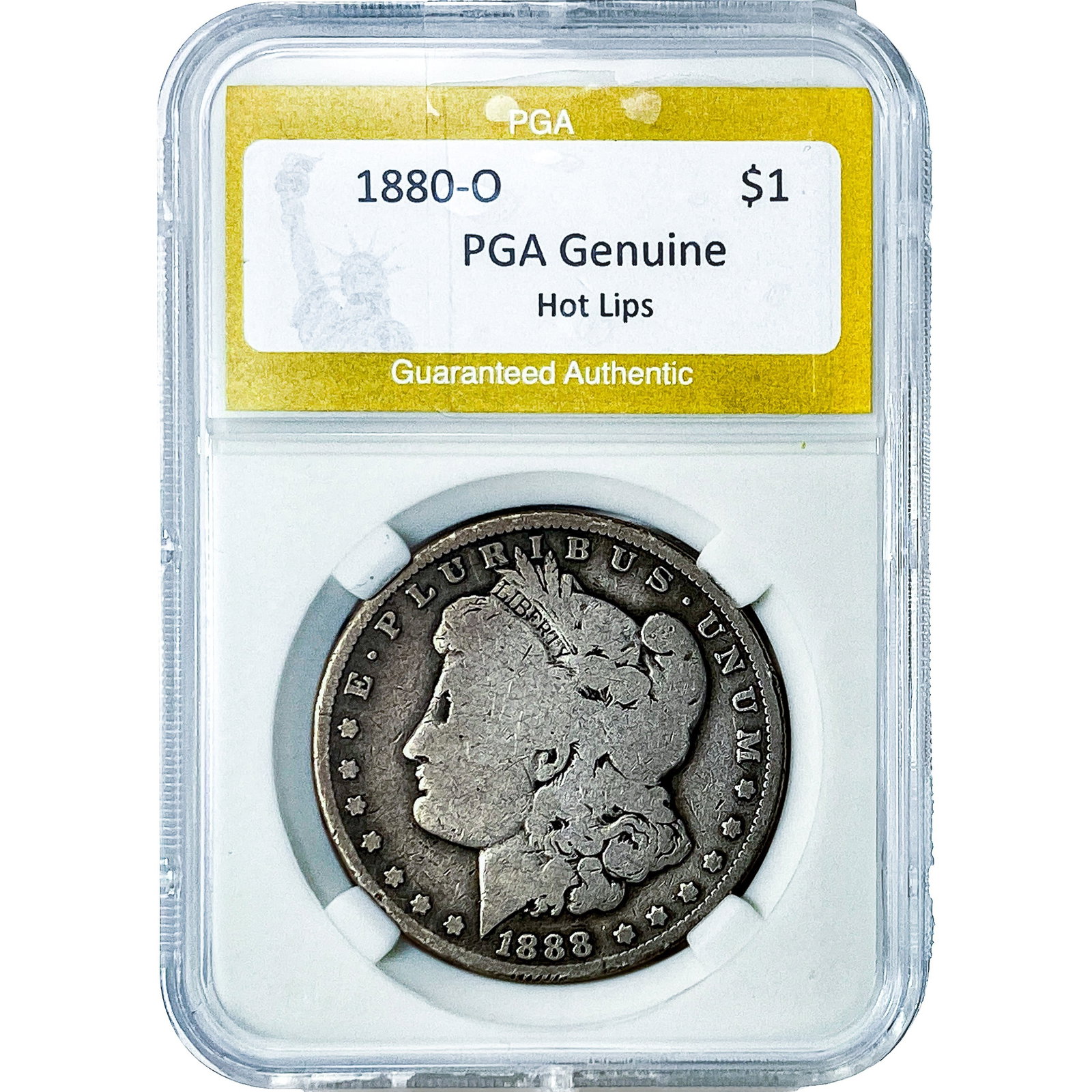 1880-O Morgan Silver Dollar PGA G Hot Lips: 1880-O Morgan Silver Dollar PGA G Hot Lips
