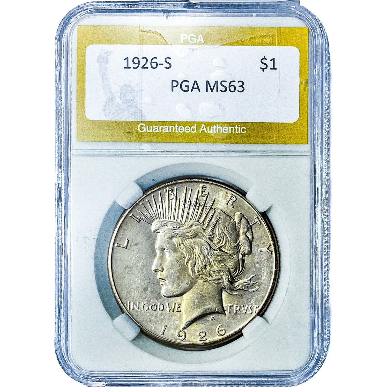 1926-S Silver Peace Dollar PGA MS63: 1926-S Silver Peace Dollar PGA MS63