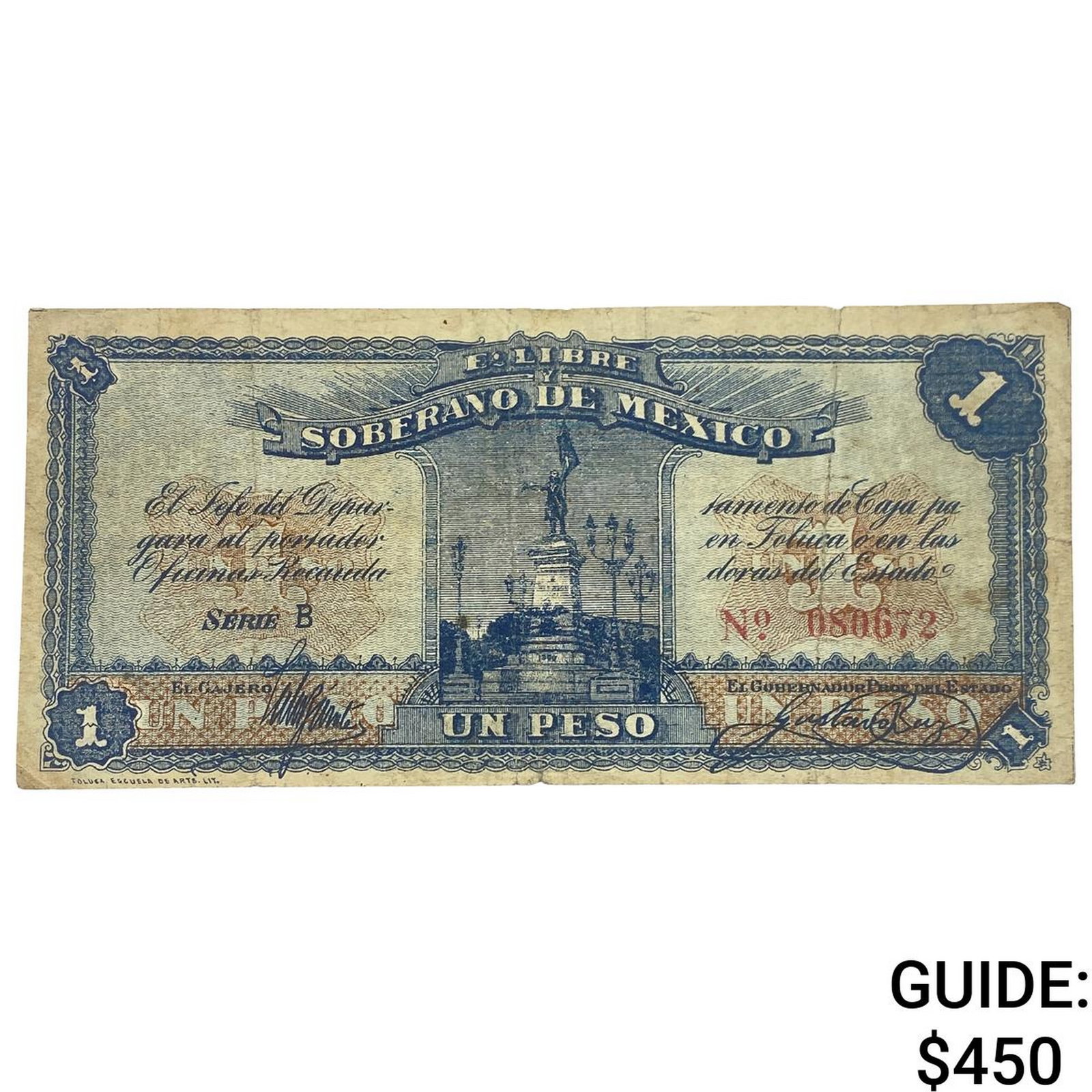 1915 Free and Sovereign State of Mexico 1 Peso: 1915 Free and Sovereign State of Mexico 1 Peso