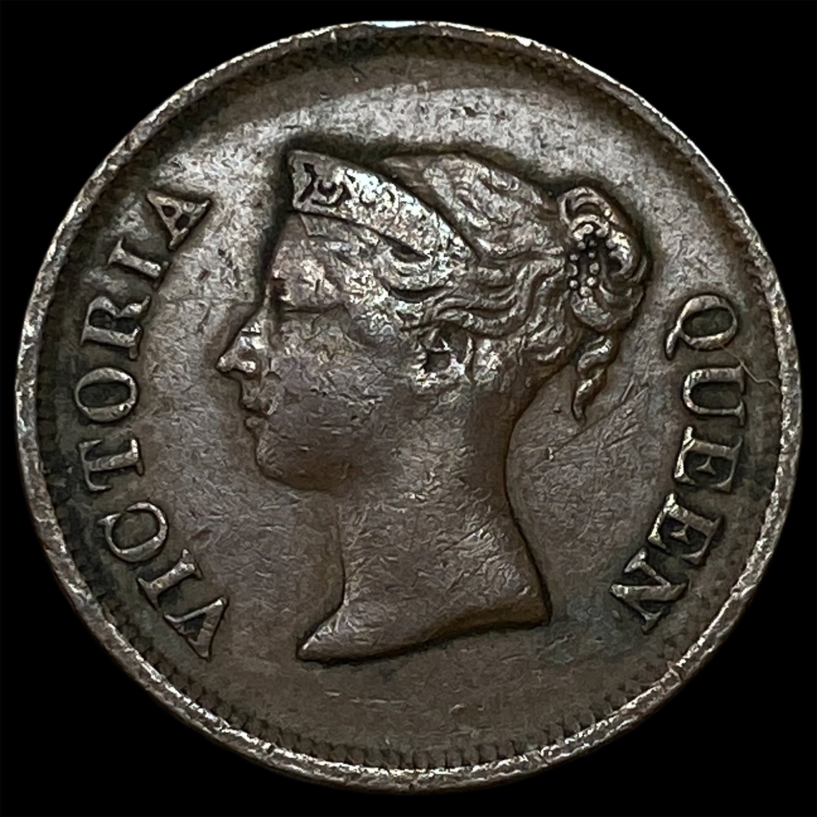 1845 Straits Settlements E.I.C Bronze 1/4 Cent (1 of 2)
