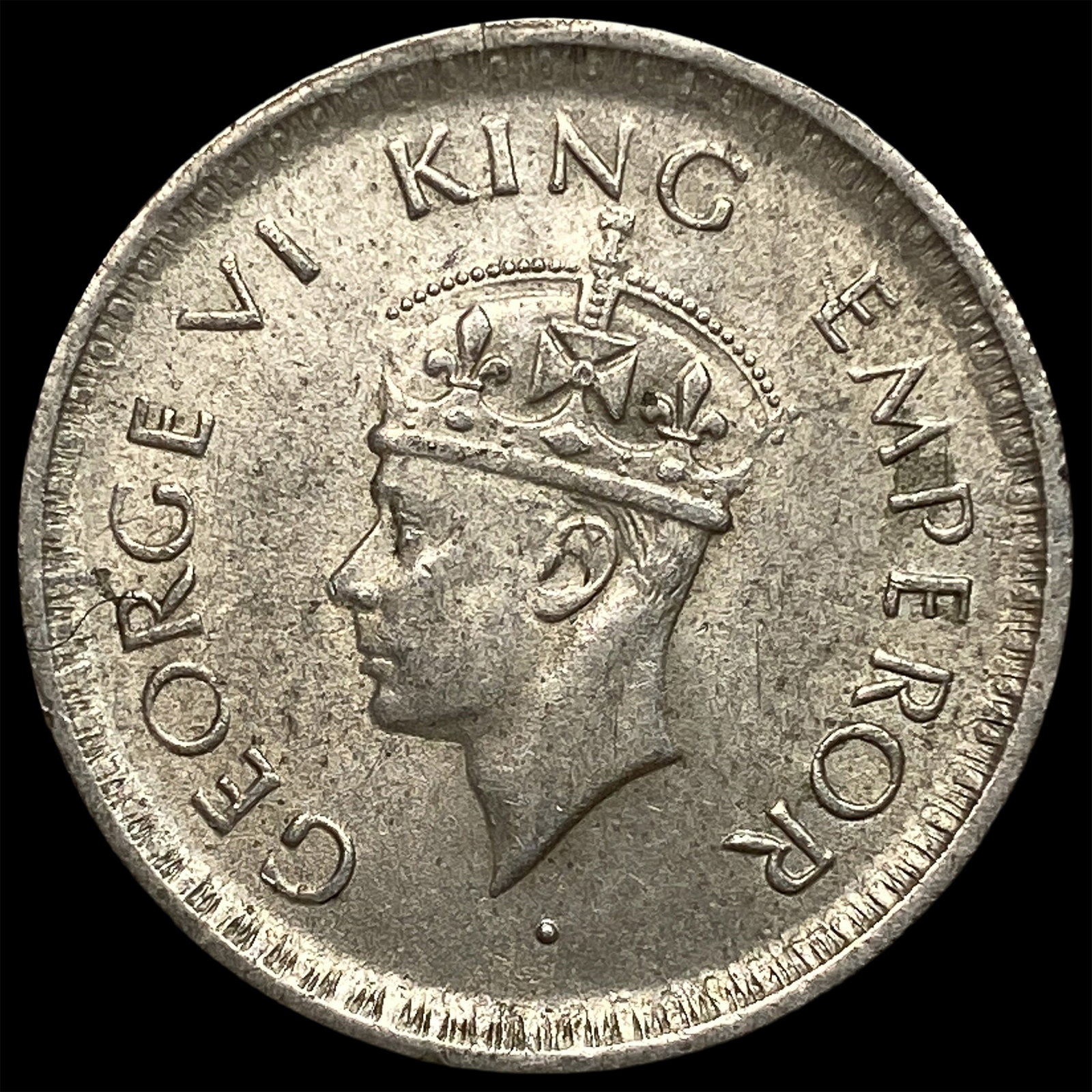 1943 British-India George VI Silver 1/2 Rupee: 1943 British-India George VI Silver 1/2 Rupee