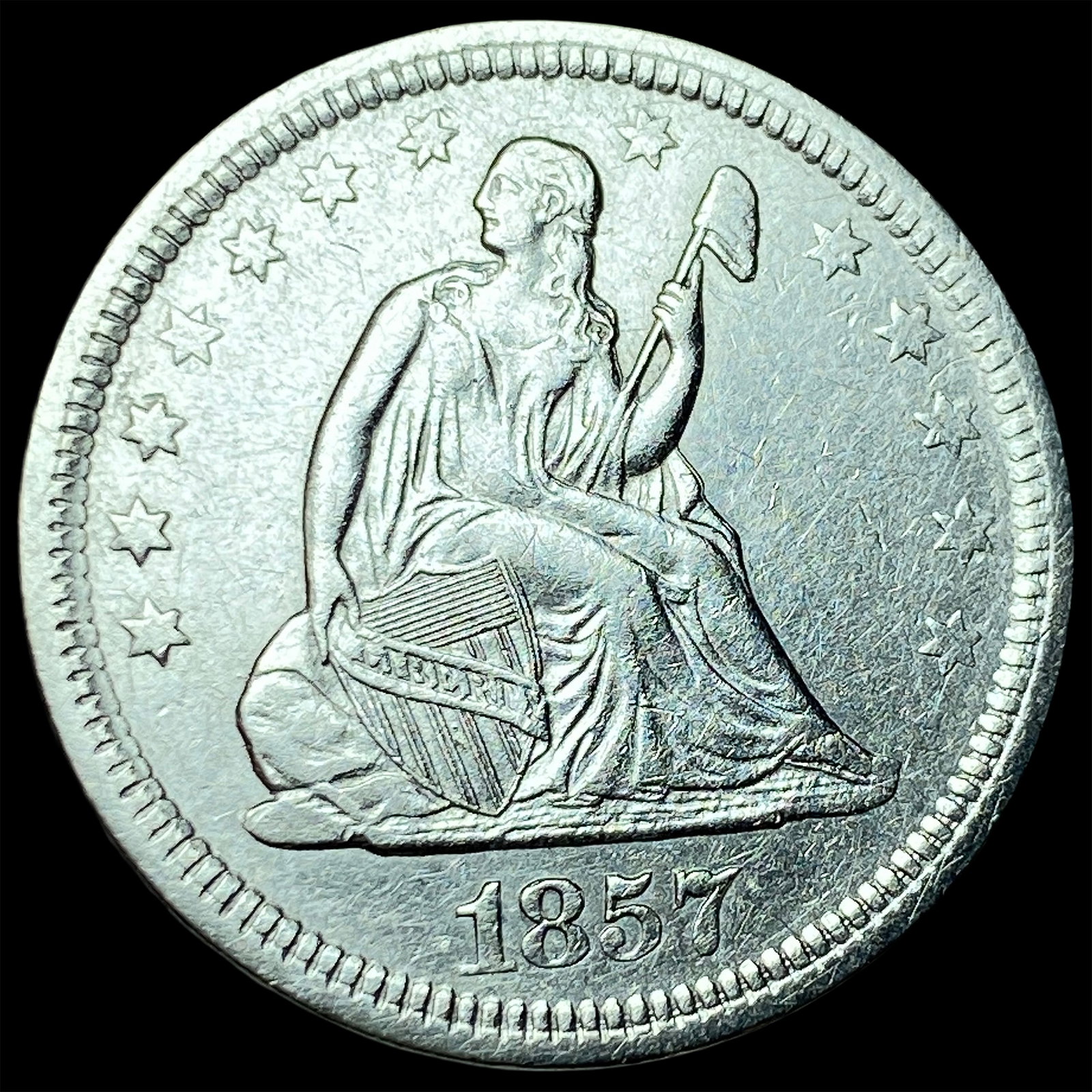 1857 Seated Liberty Quarter CLOSELY UNCIRCULATED: 1857 Seated Liberty Quarter CLOSELY UNCIRCULATED