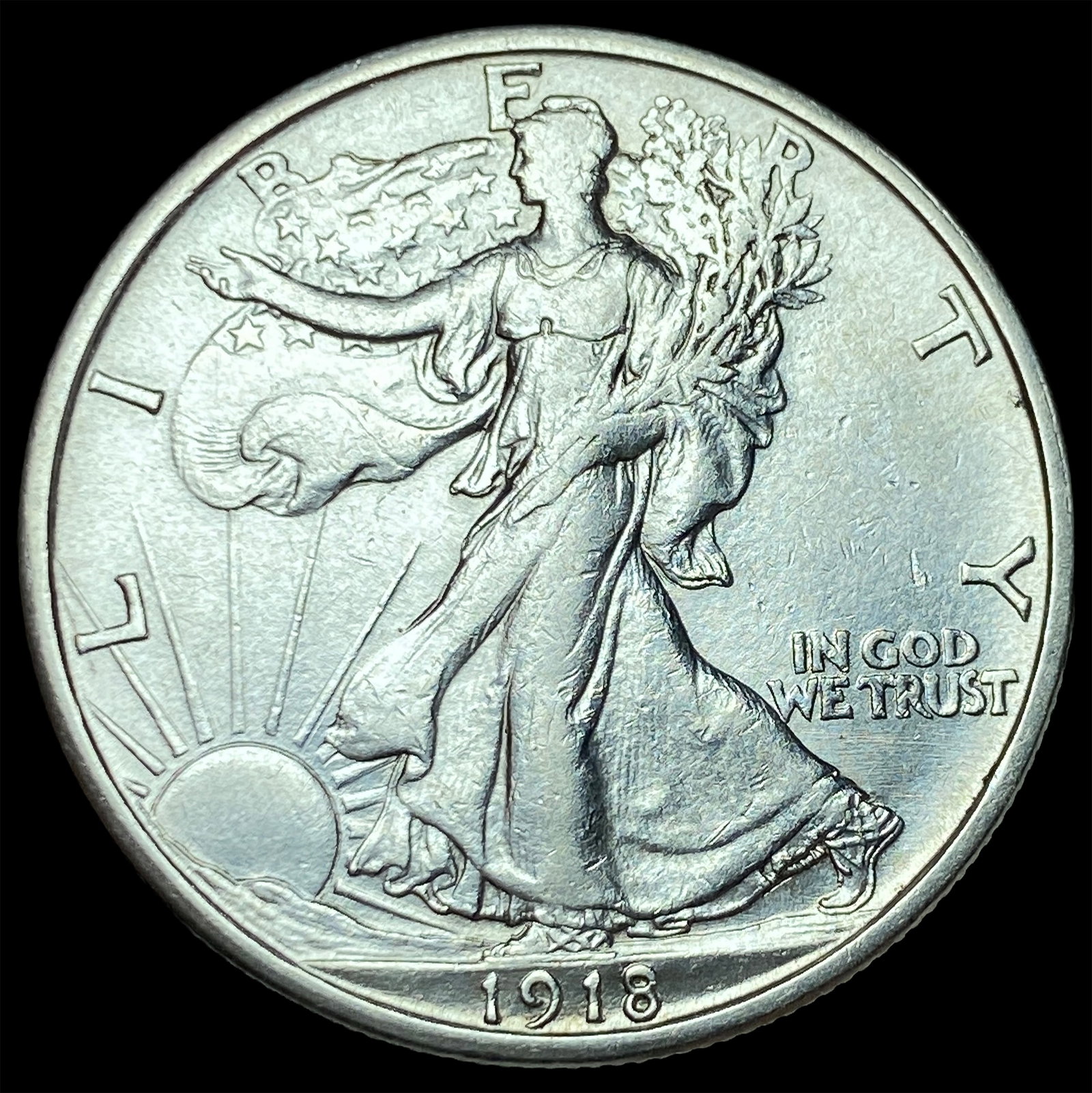 1918-S Silver Walking Liberty Half Dollar CHOICE AU: 1918-S Silver Walking Liberty Half Dollar CHOICE AU