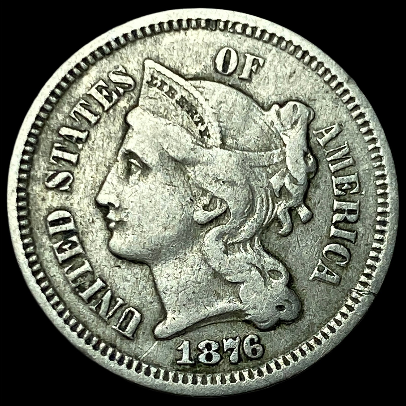 1876 Nickel Three-Cent Piece NEARLY UNCIRCULATED: 1876 Nickel Three-Cent Piece NEARLY UNCIRCULATED