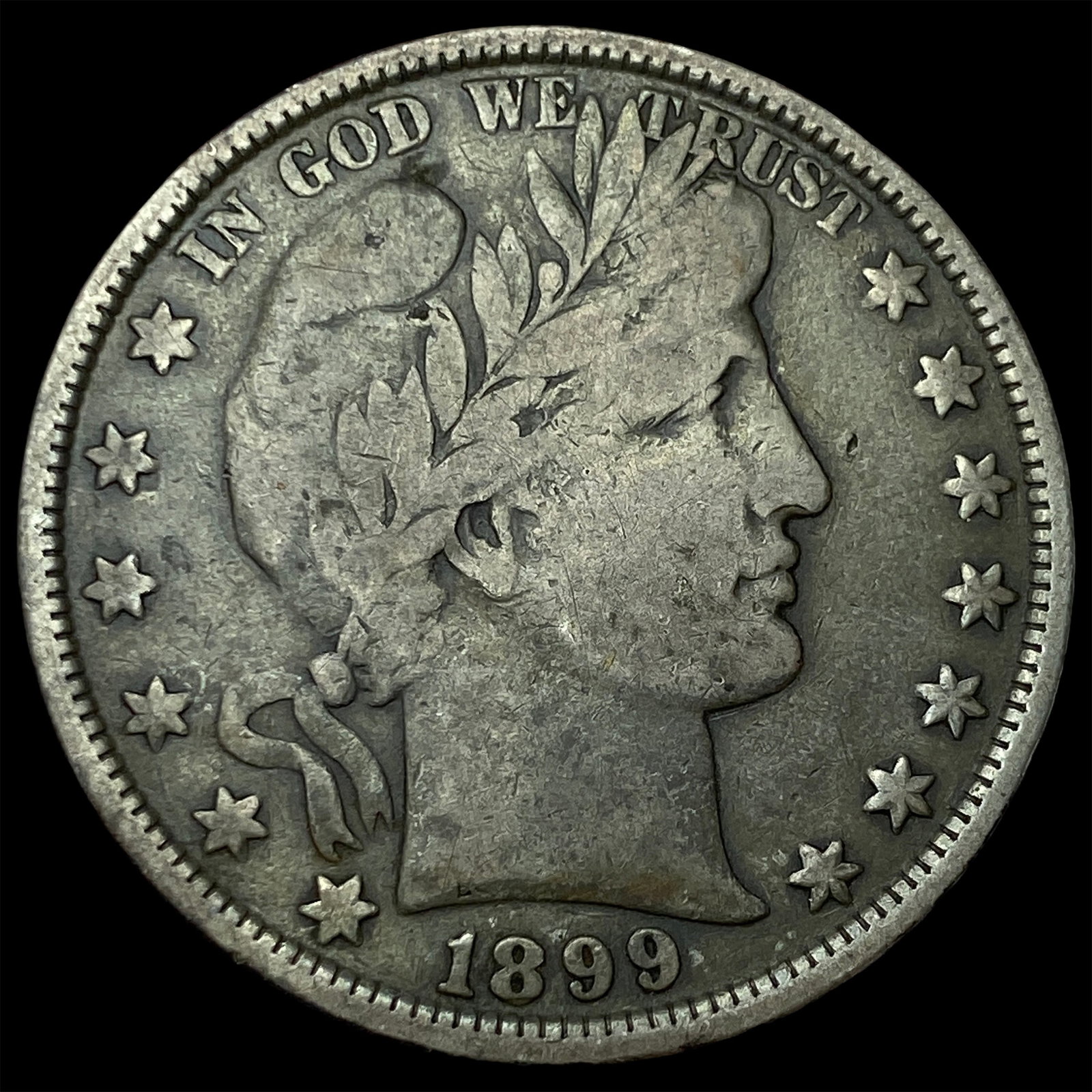 1899 Silver Half Dollar (Barber) ABOUT UNCIRCULATED: 1899 Silver Half Dollar (Barber) ABOUT UNCIRCULATED