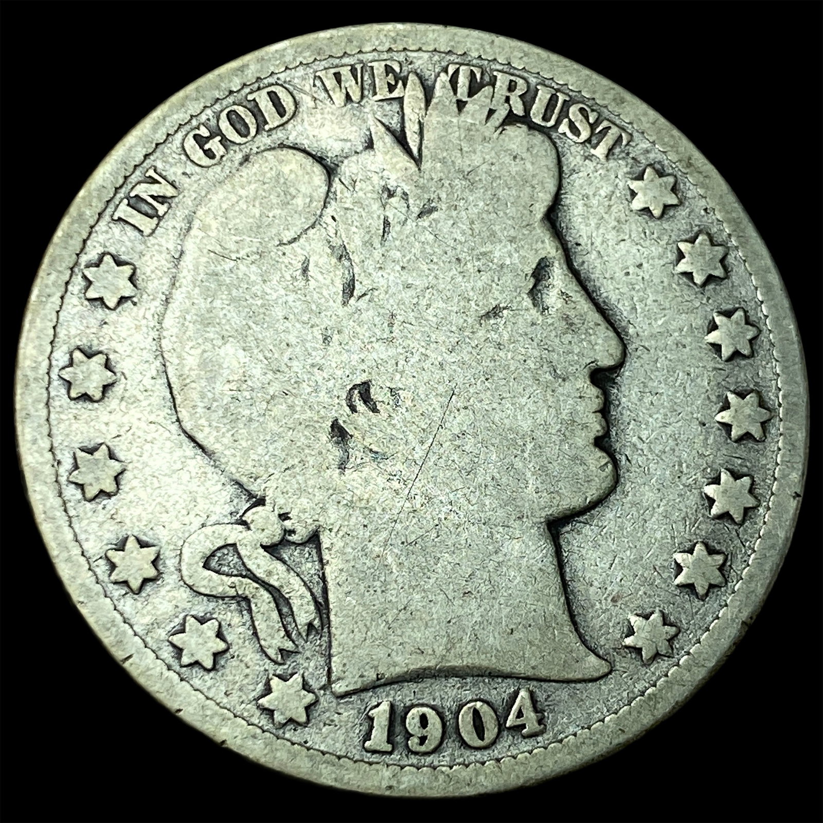 1904-S Silver Barber Half Dollar NICELY CIRCULATED: 1904-S Silver Barber Half Dollar NICELY CIRCULATED