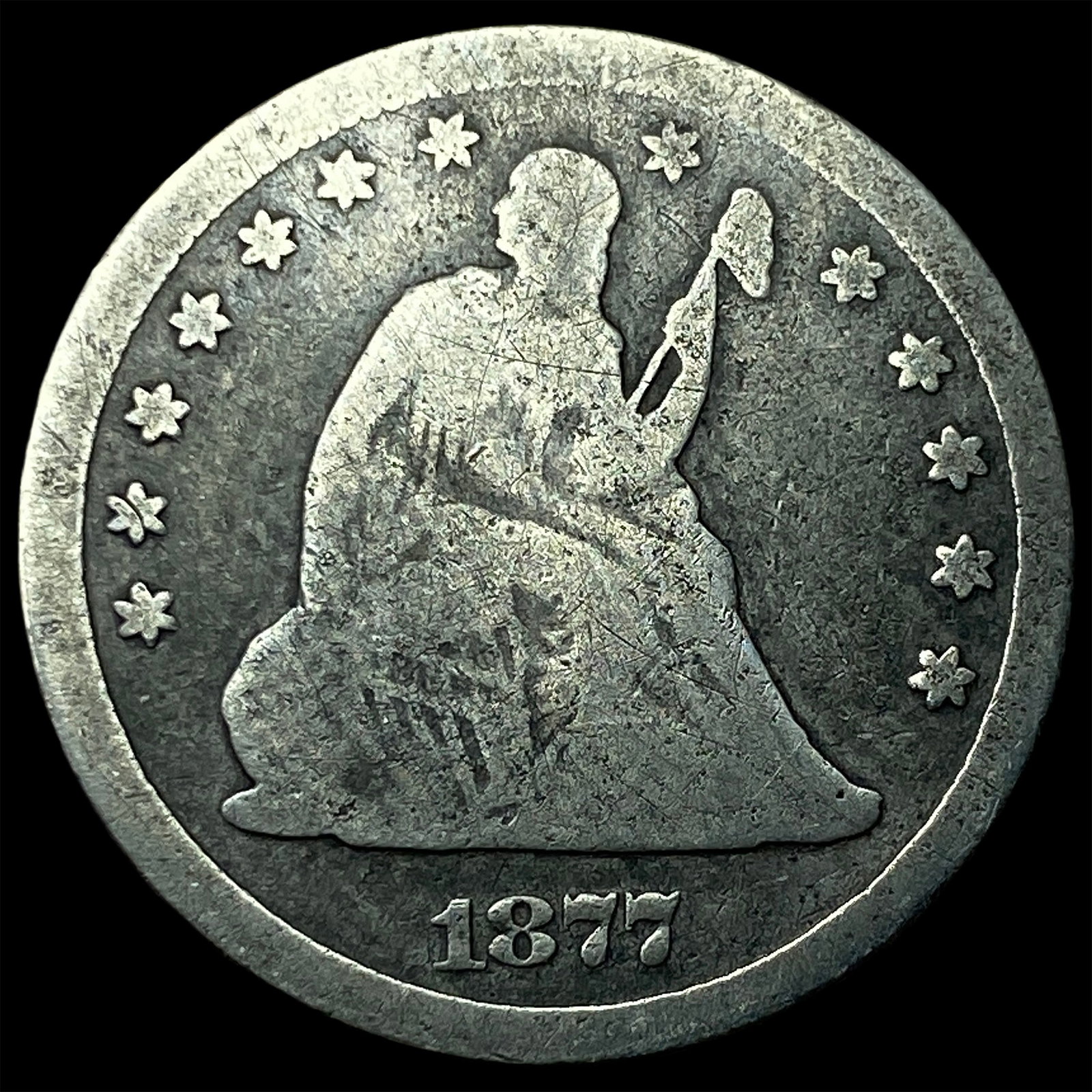 1877-CC Silver Seated Liberty Quarter NICELY CIRCULATED: 1877-CC Silver Seated Liberty Quarter NICELY CIRCULATED