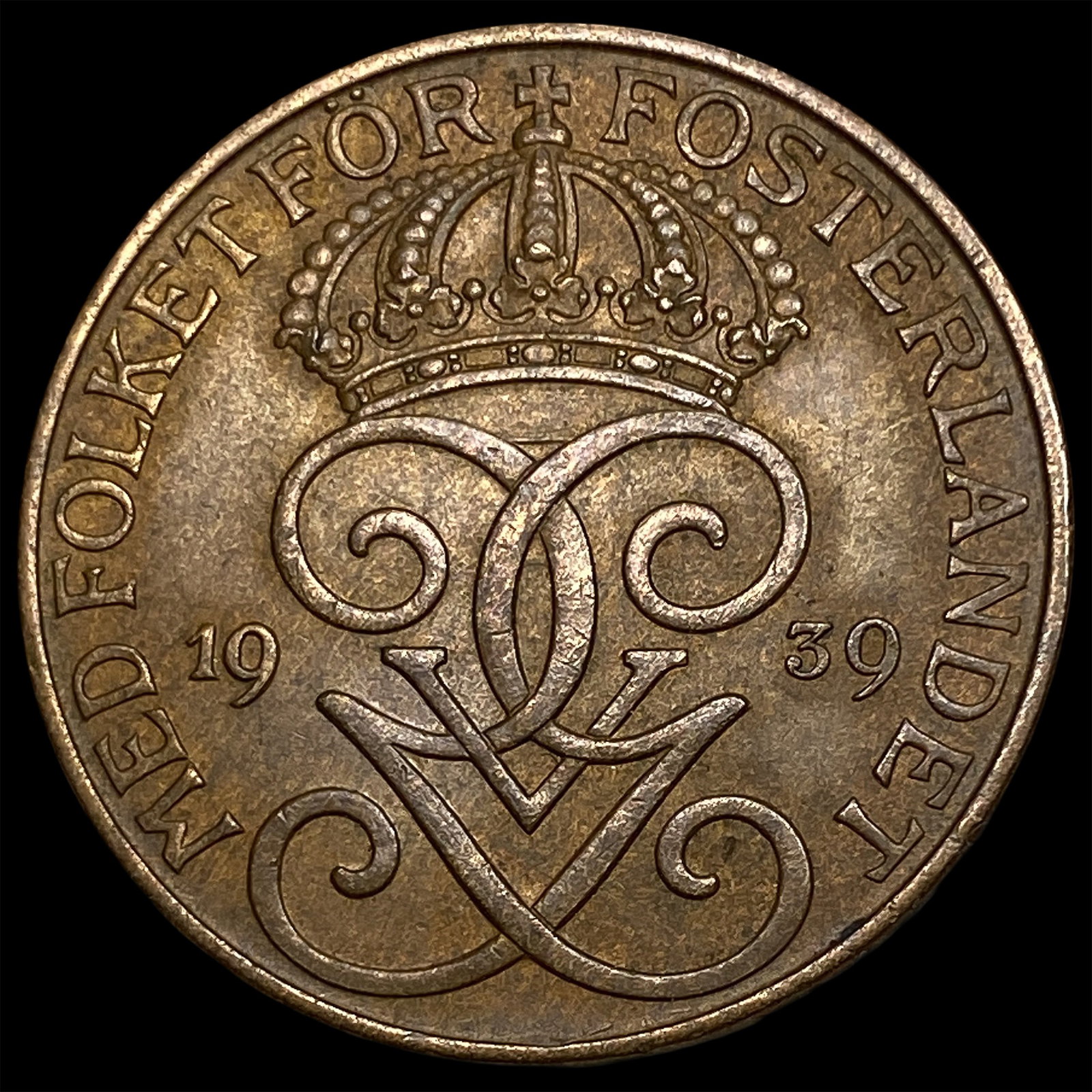1939 Sweden Gustaf V Bronze 5 Ore: 1939 Sweden Gustaf V Bronze 5 Ore