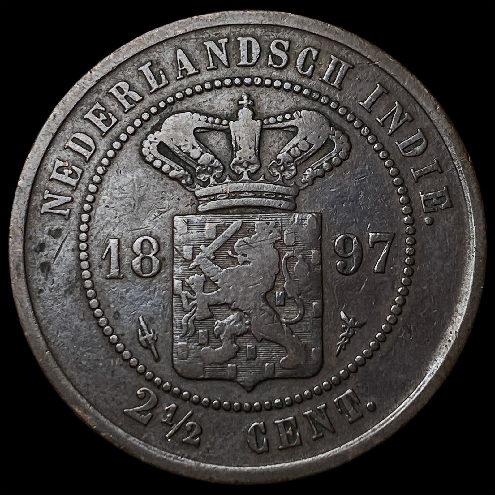 1897 Netherlands East Indies Copper 2 1/2 Cents (1 of 2)
