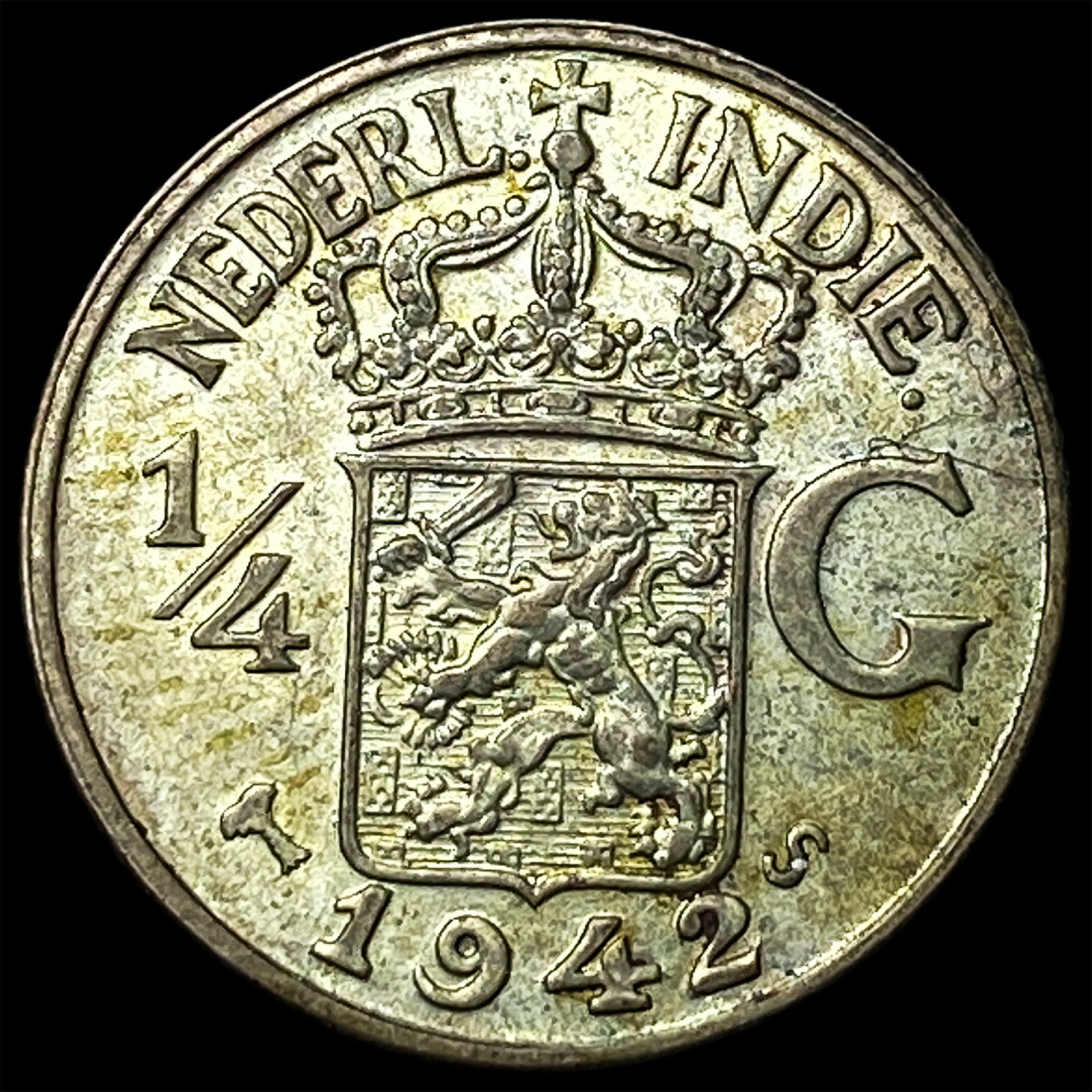 1924 Netherlands East Indies Silver 1/4 Gulden (1 of 2)
