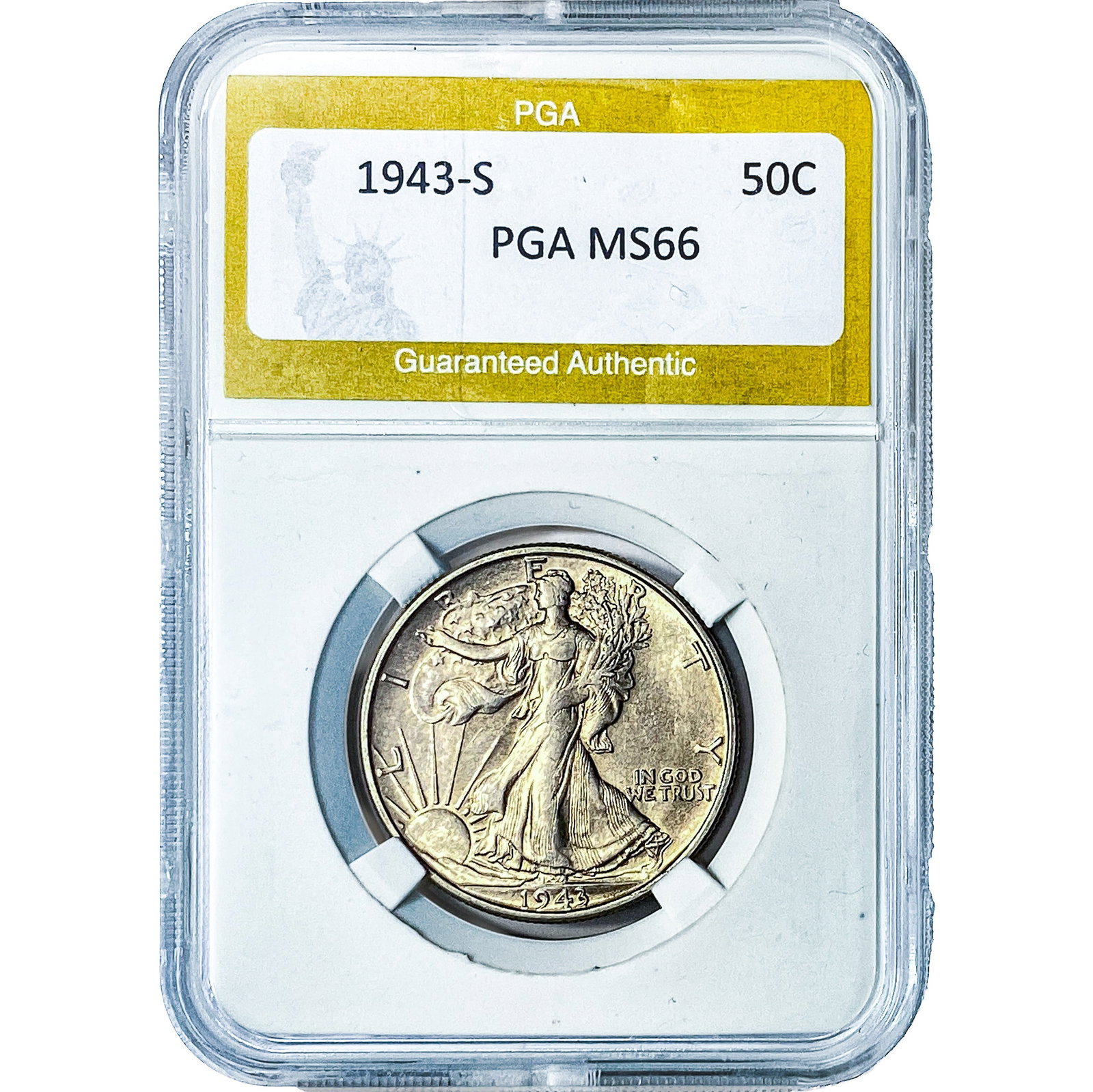 1943-S Walking Liberty Half Dollar PGA MS66: 1943-S Walking Liberty Half Dollar PGA MS66