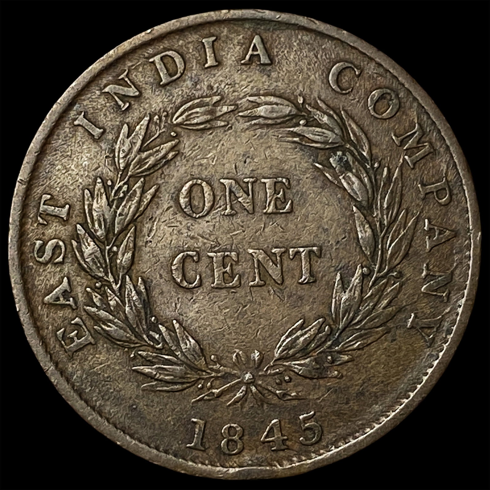 1845 Straits Settlements Silver 1 Cent - 2