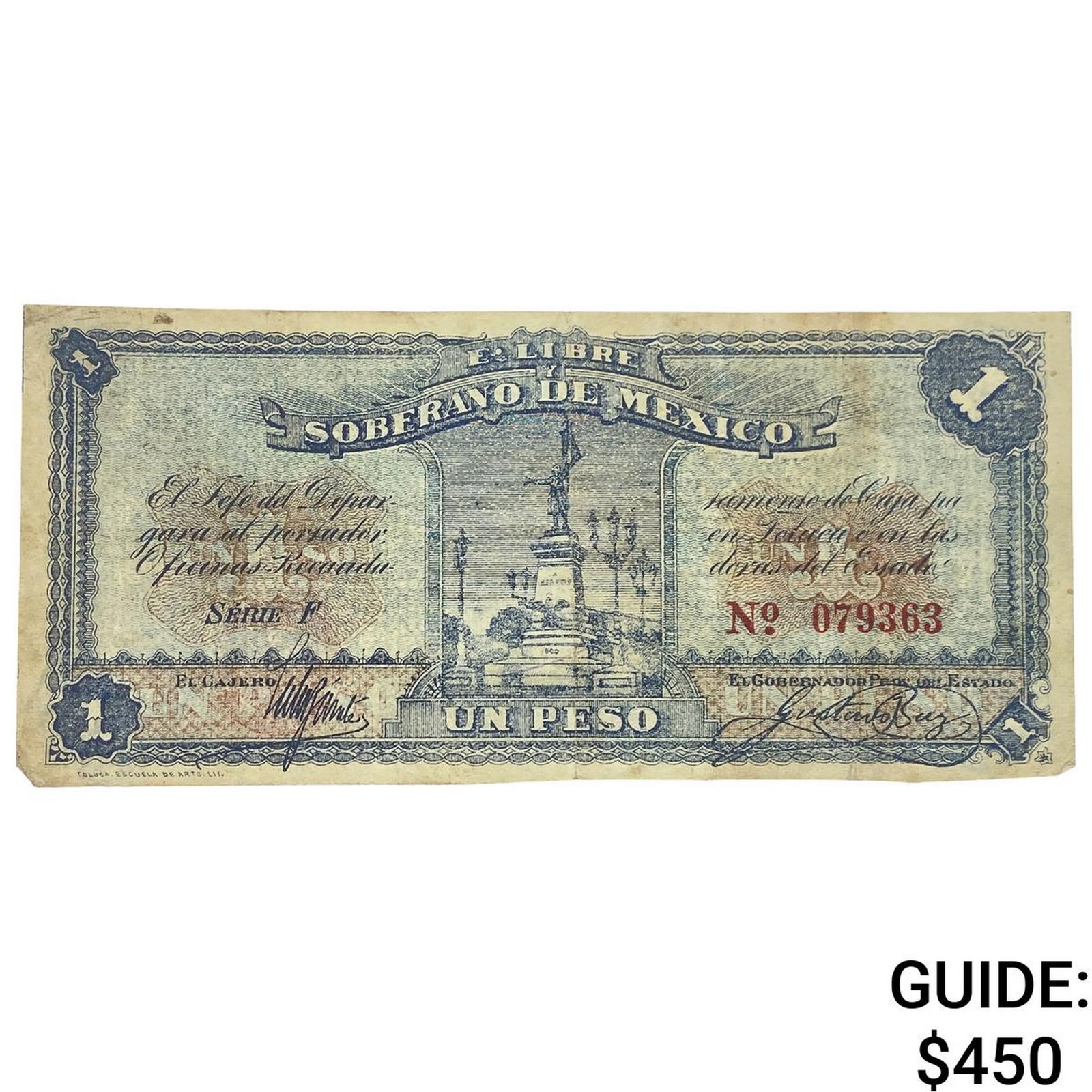 1915 Free and Sovereign State of Mexico 1 Peso: 1915 Free and Sovereign State of Mexico 1 Peso