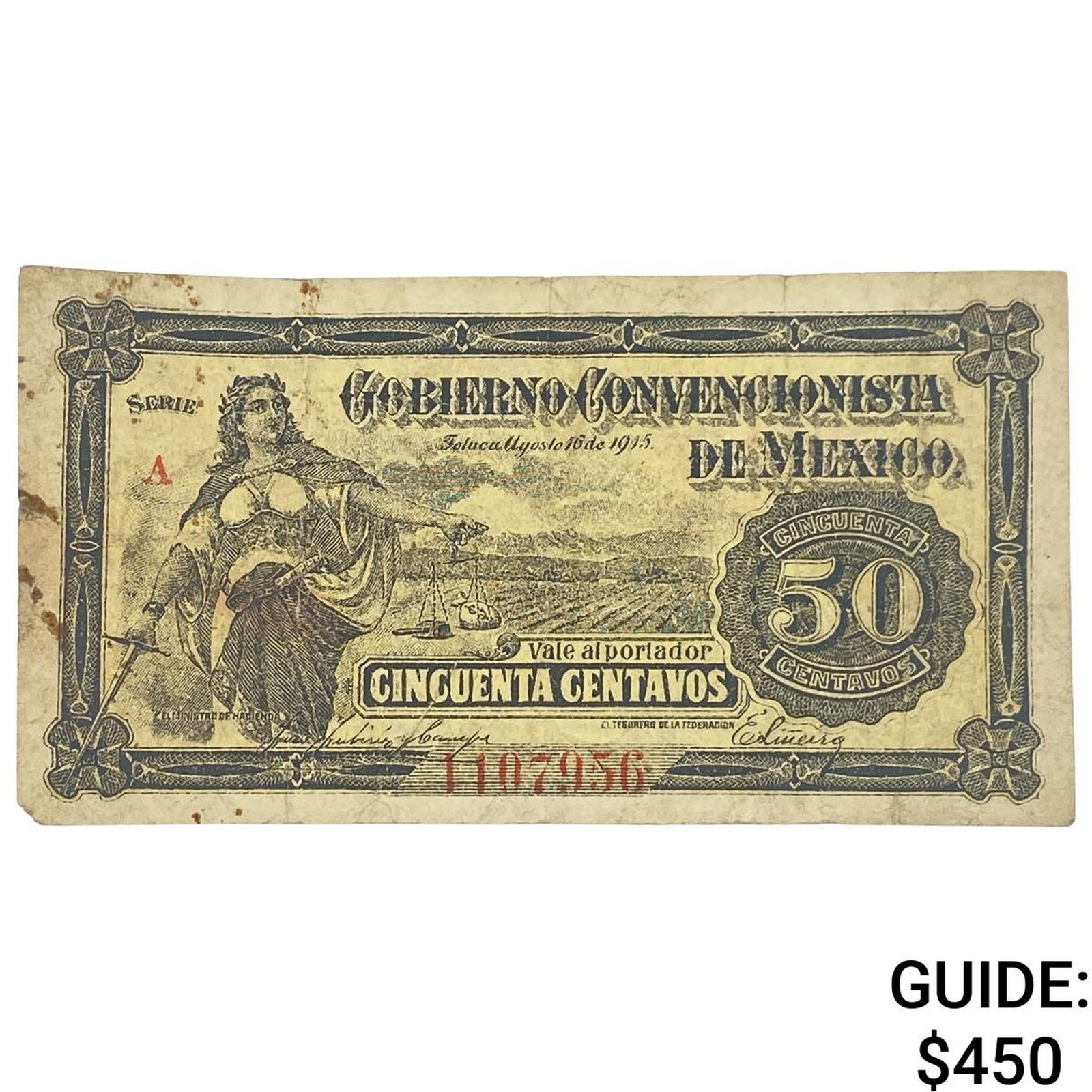 1915 Contitutionalist Army of Mexico 50 Cenatvos: 1915 Contitutionalist Army of Mexico 50 Cenatvos