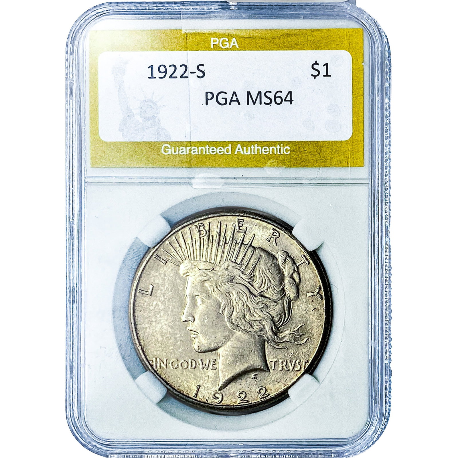 1922-S Silver Peace Dollar PGA MS64: 1922-S Silver Peace Dollar PGA MS64