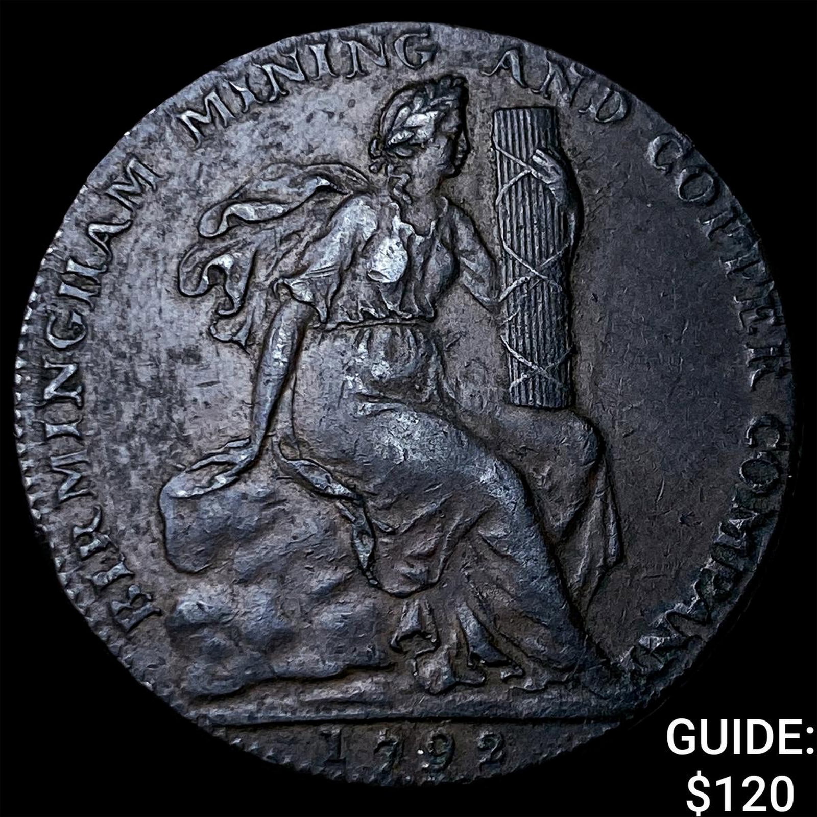 1792 G.B. Warwickshire Birmingham Copper 1/2 Penny (1 of 2)