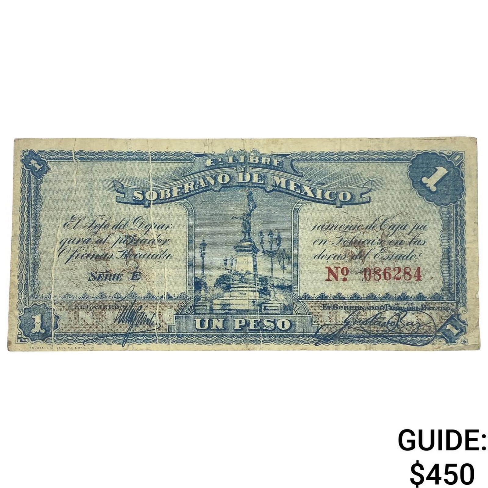 1915 Free and Sovereign State of Mexico 1 Peso: 1915 Free and Sovereign State of Mexico 1 Peso