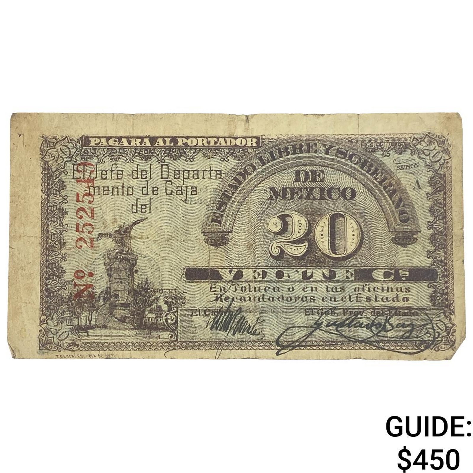 1915 Free&Sovereign State of Mexico 20 Centavos: 1915 Free&Sovereign State of Mexico 20 Centavos