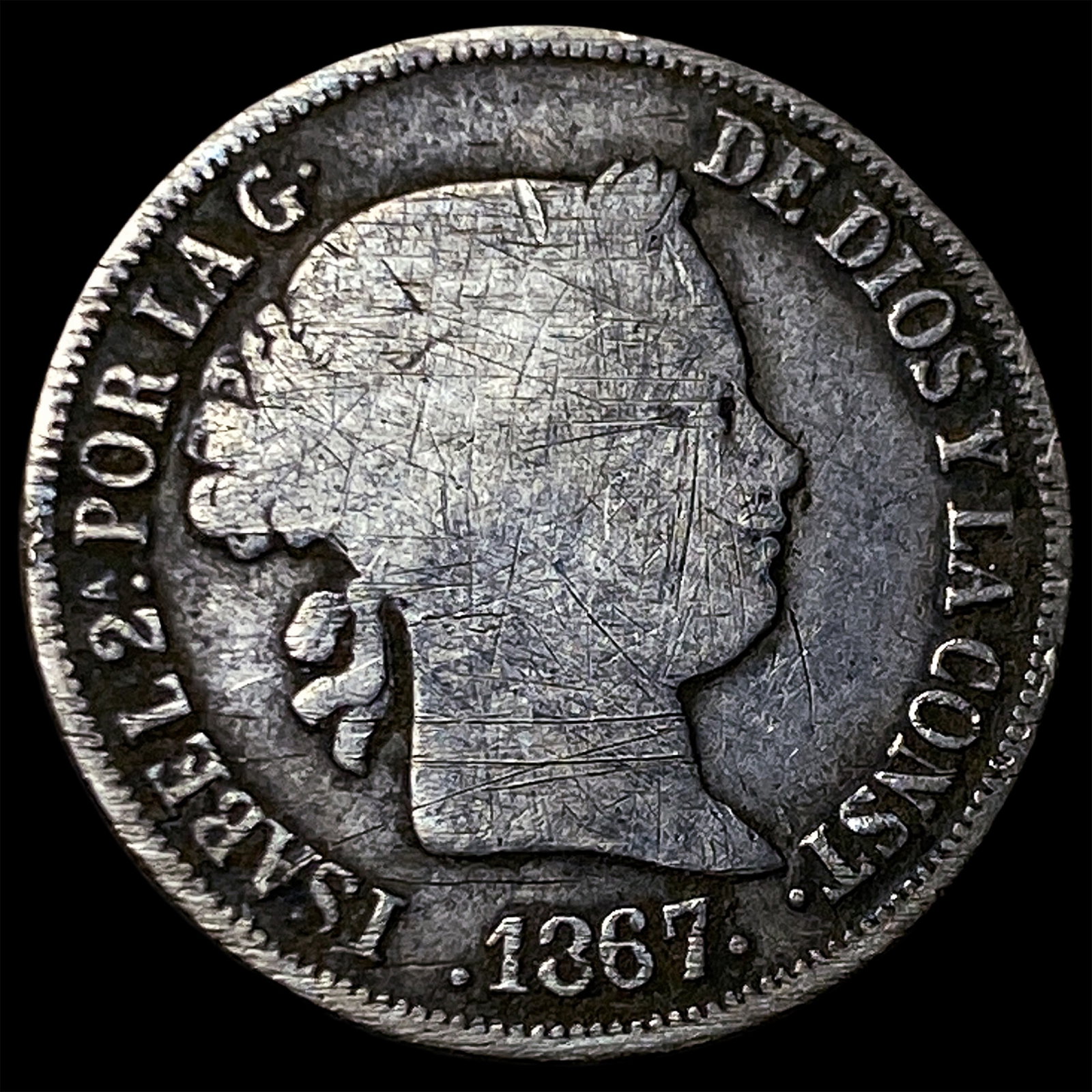 1867 Philippines Silver 10 Centavos: 1867 Philippines Silver 10 Centavos