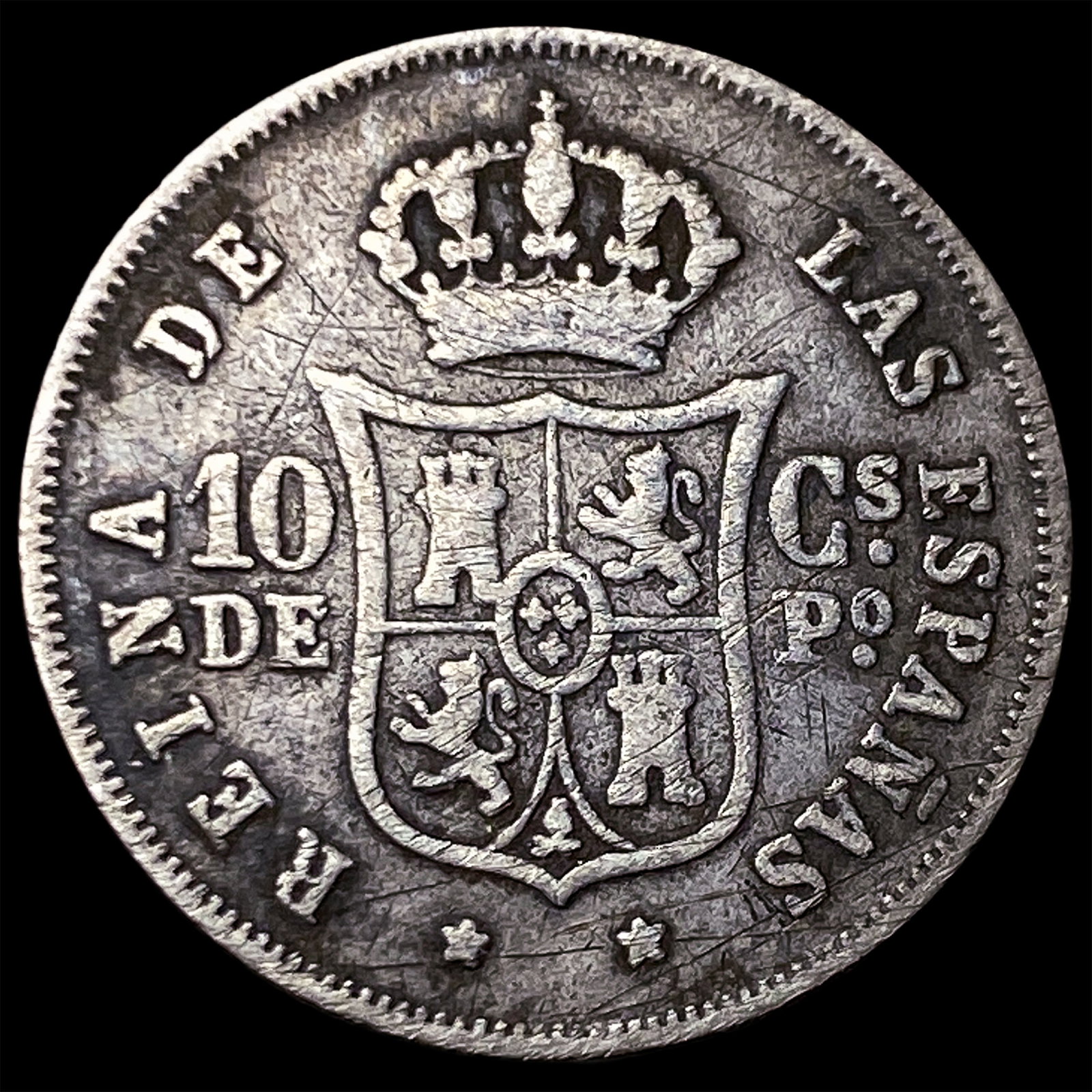 1867 Philippines Silver 10 Centavos - 2
