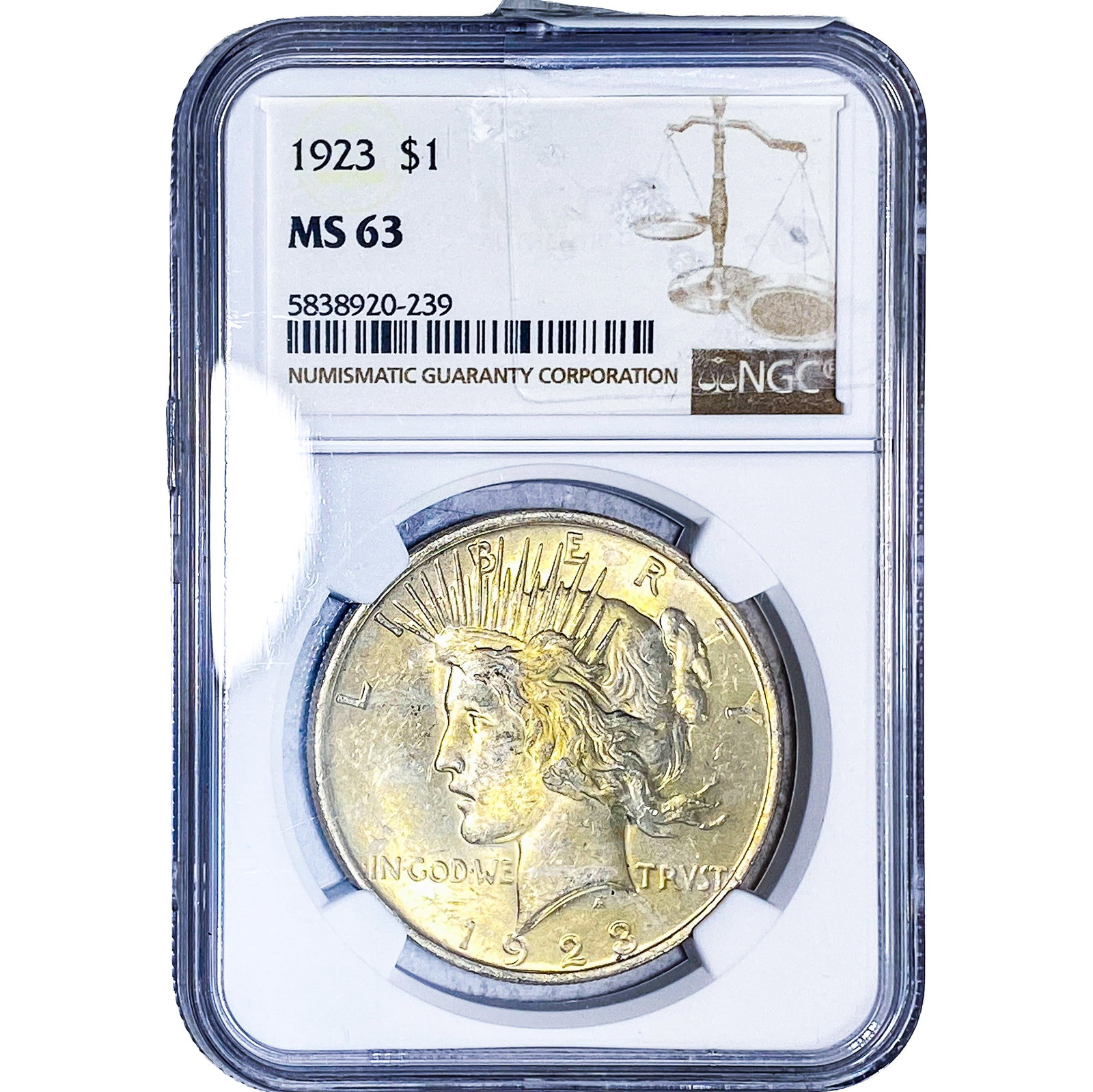 1923 Silver Peace Dollar NGC MS63: 1923 Silver Peace Dollar NGC MS63