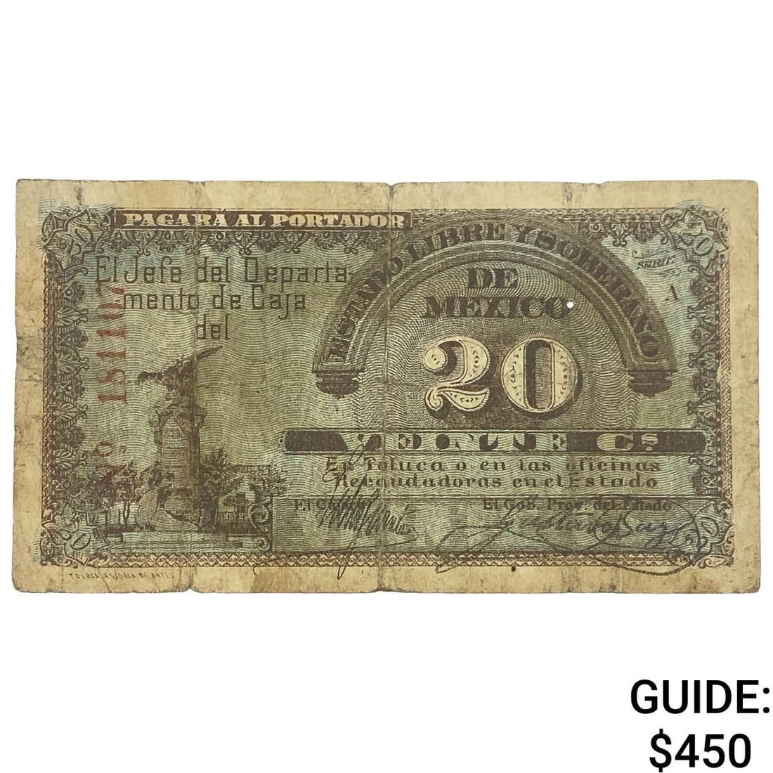 1915 Free & Sovereign State of Mexico 20 Centavos (1 of 2)
