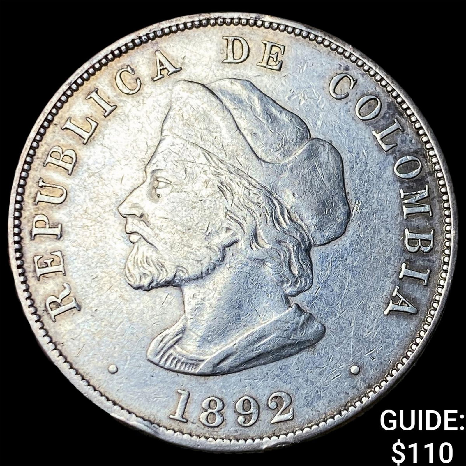 1892 Colombia Silver 50 Centavos: 1892 Colombia Silver 50 Centavos