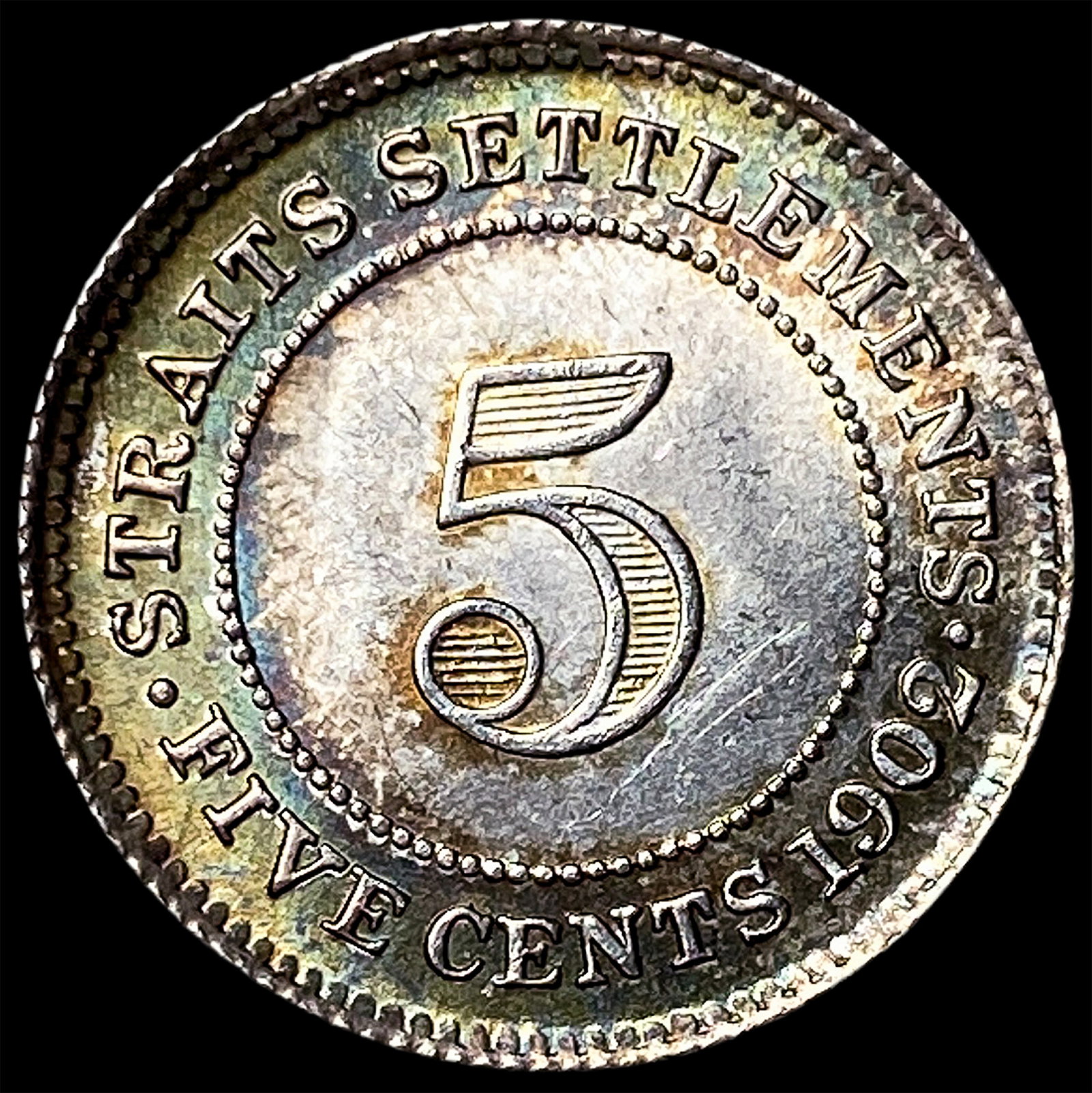 1902 Straits Settlements Silver 5 Cents - 2