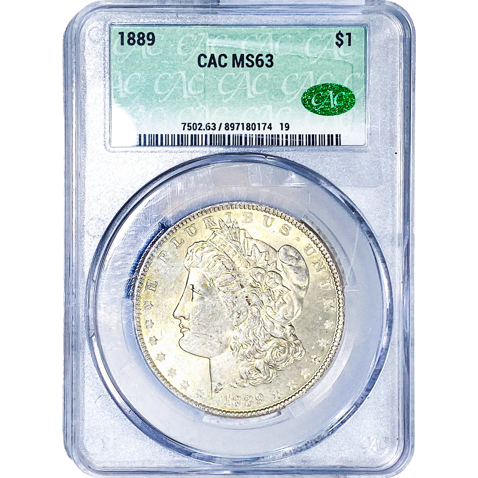 1889 Morgan Silver Dollar CAC MS63: 1889 Morgan Silver Dollar CAC MS63