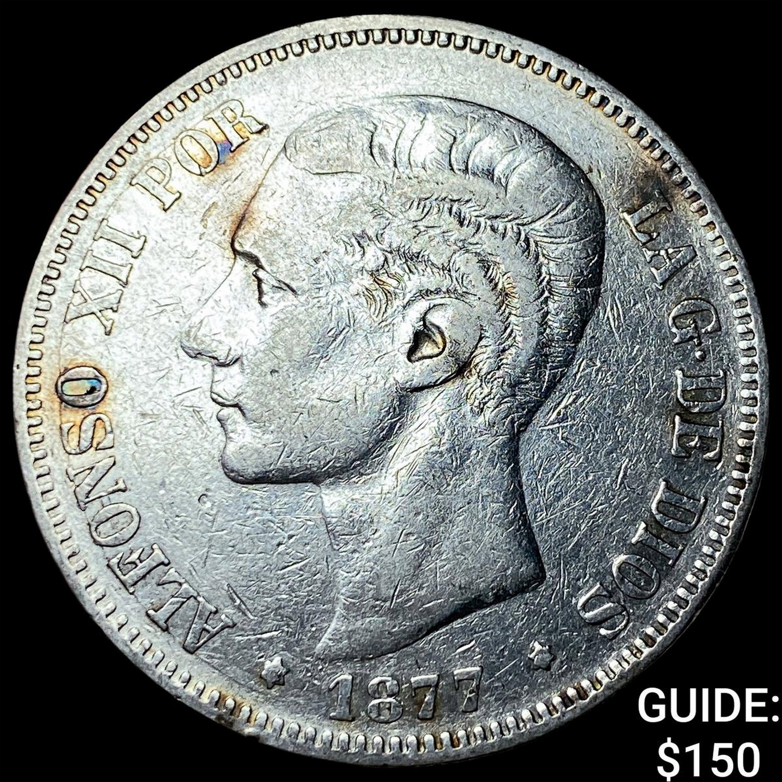 1877 Spain Silver 5 Pesetas .7234oz ASW: 1877 Spain Silver 5 Pesetas .7234oz ASW