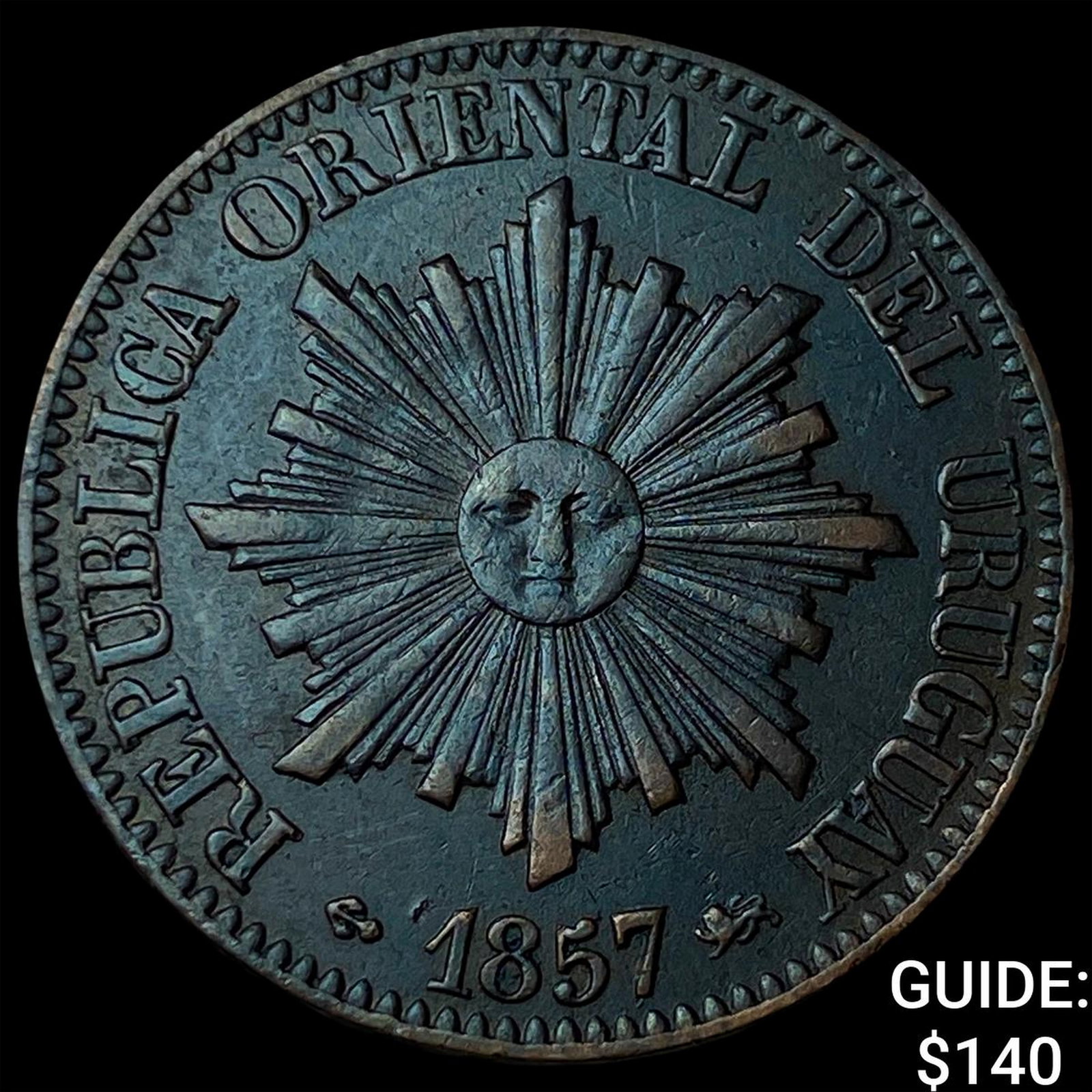 1857 Uruguay Copper 5 Centesimos: 1857 Uruguay Copper 5 Centesimos