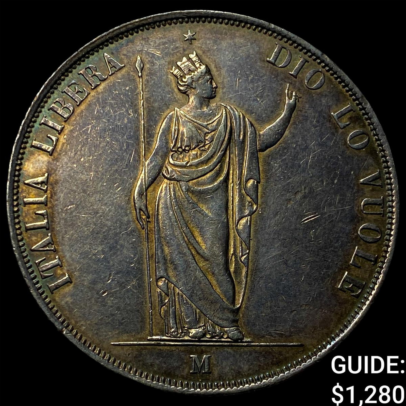 1848M I.S. Lombardy Silver 5 Lire Short Stems: 1848M I.S. Lombardy Silver 5 Lire Short Stems