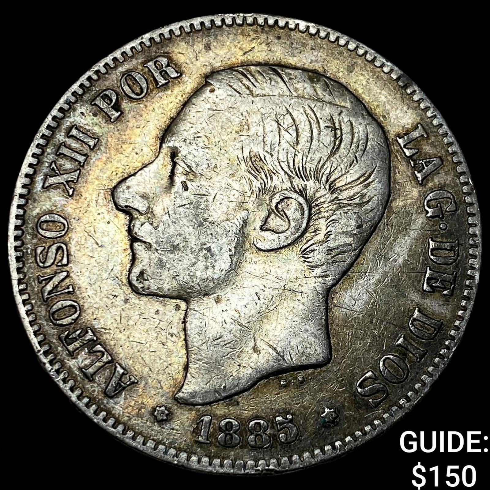 1885 Spain Silver 5 Pesetas .7234oz ASW: 1885 Spain Silver 5 Pesetas .7234oz ASW