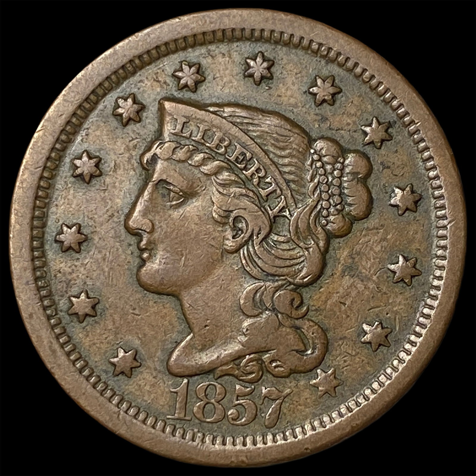 1857 Braided Hair Large Cent NEARLY UNCIRCULATED (1 of 2)