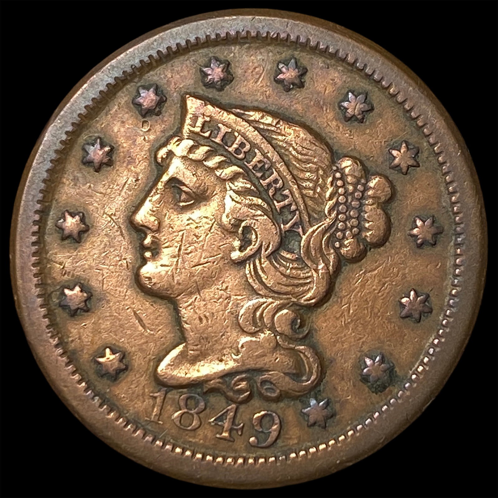 1849 Braided Hair Large Cent CLOSELY UNCIRCULATED (1 of 2)