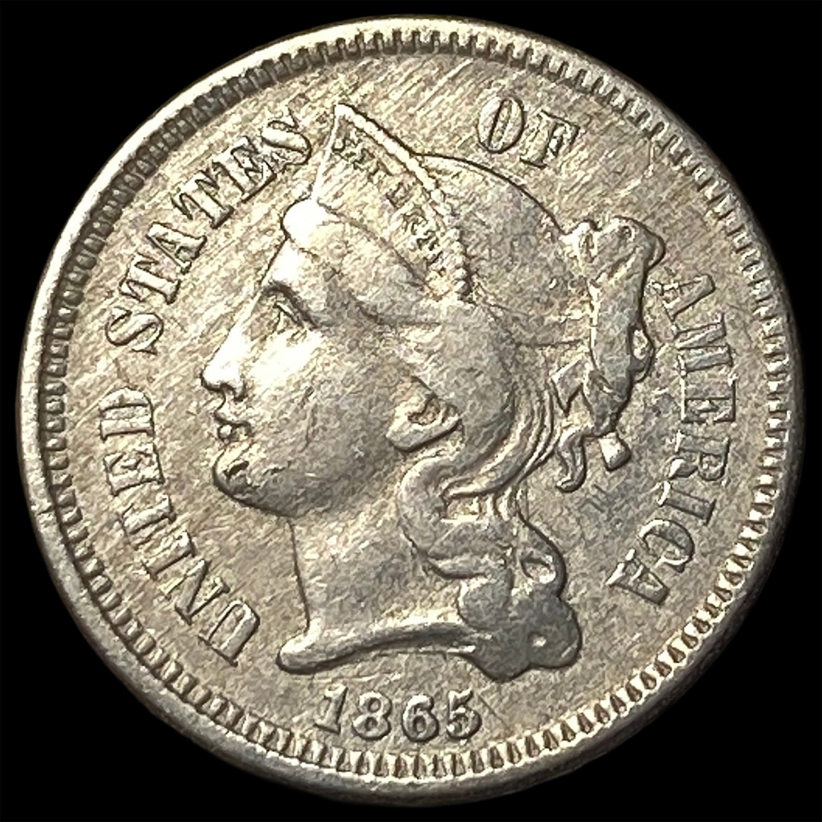 1865 Nickel Three-Cent Piece NEARLY UNCIRCULATED: 1865 Nickel Three-Cent Piece NEARLY UNCIRCULATED
