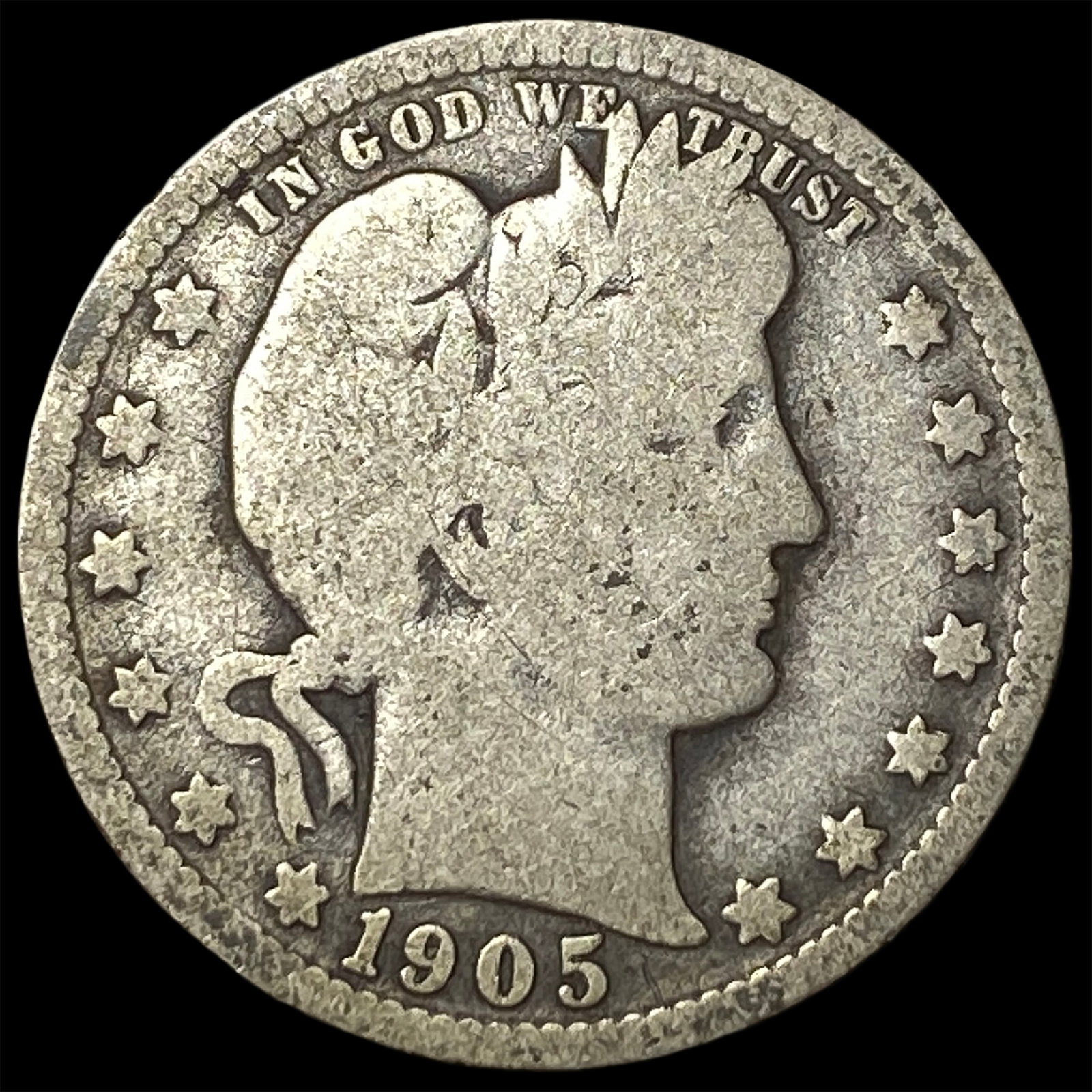1905-O Barber Quarter NICELY CIRCULATED: 1905-O Barber Quarter NICELY CIRCULATED