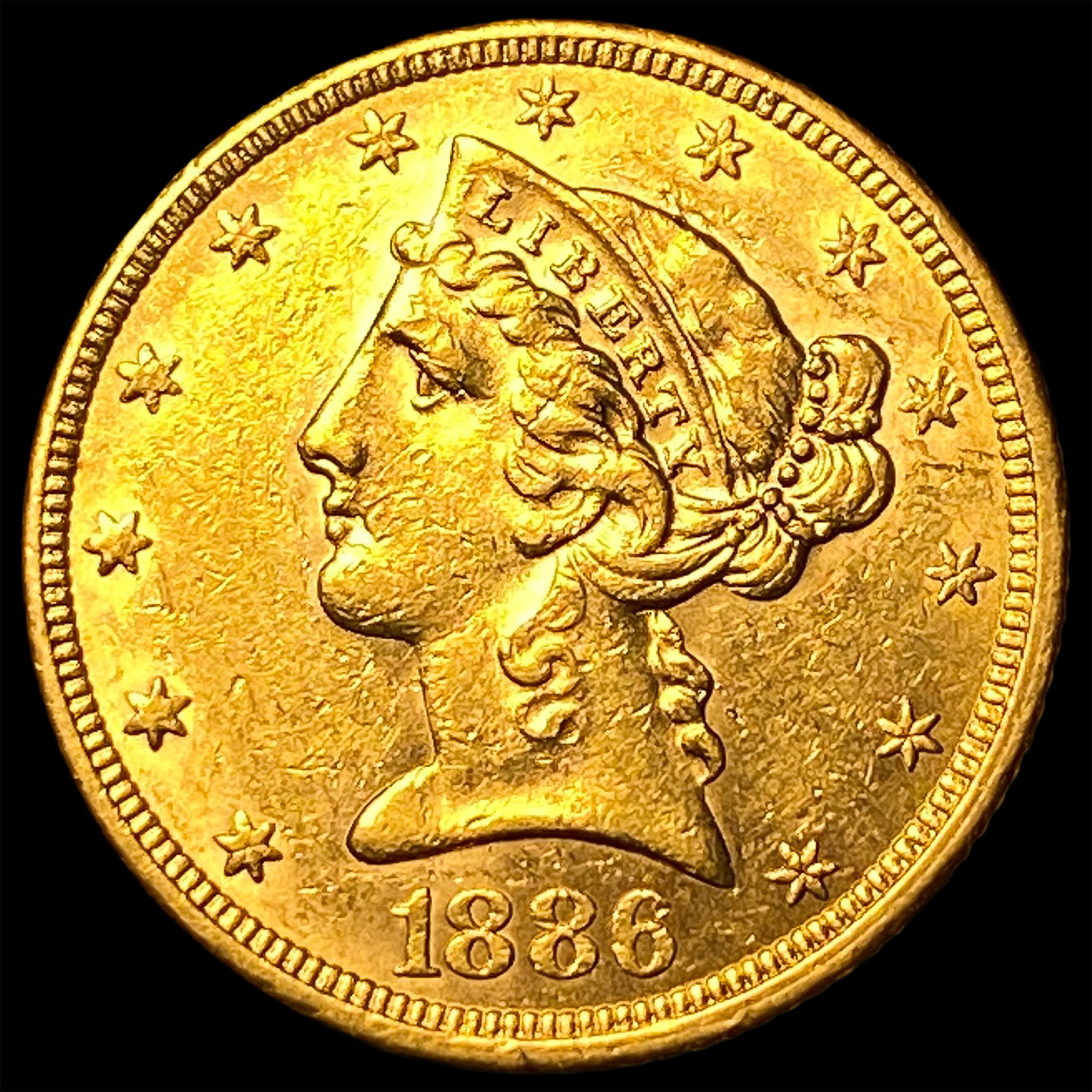 1886 Liberty Head Gold $5 Half Eagle CLOSELY UNCIRCULATED: 1886 Liberty Head Gold $5 Half Eagle CLOSELY UNCIRCULATED