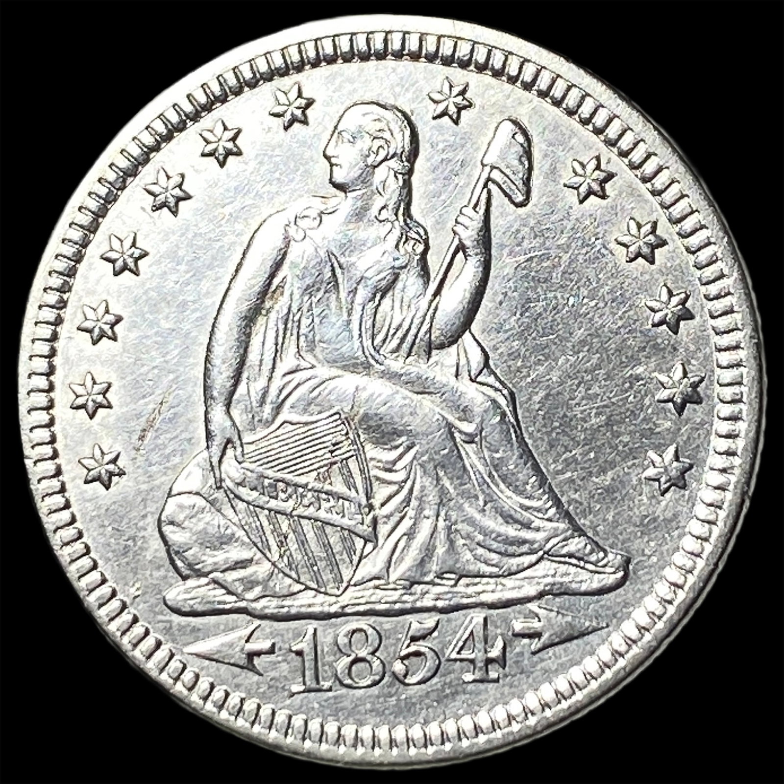 1854 Arrows Seated Liberty Quarter UNCIRCULATED (1 of 2)