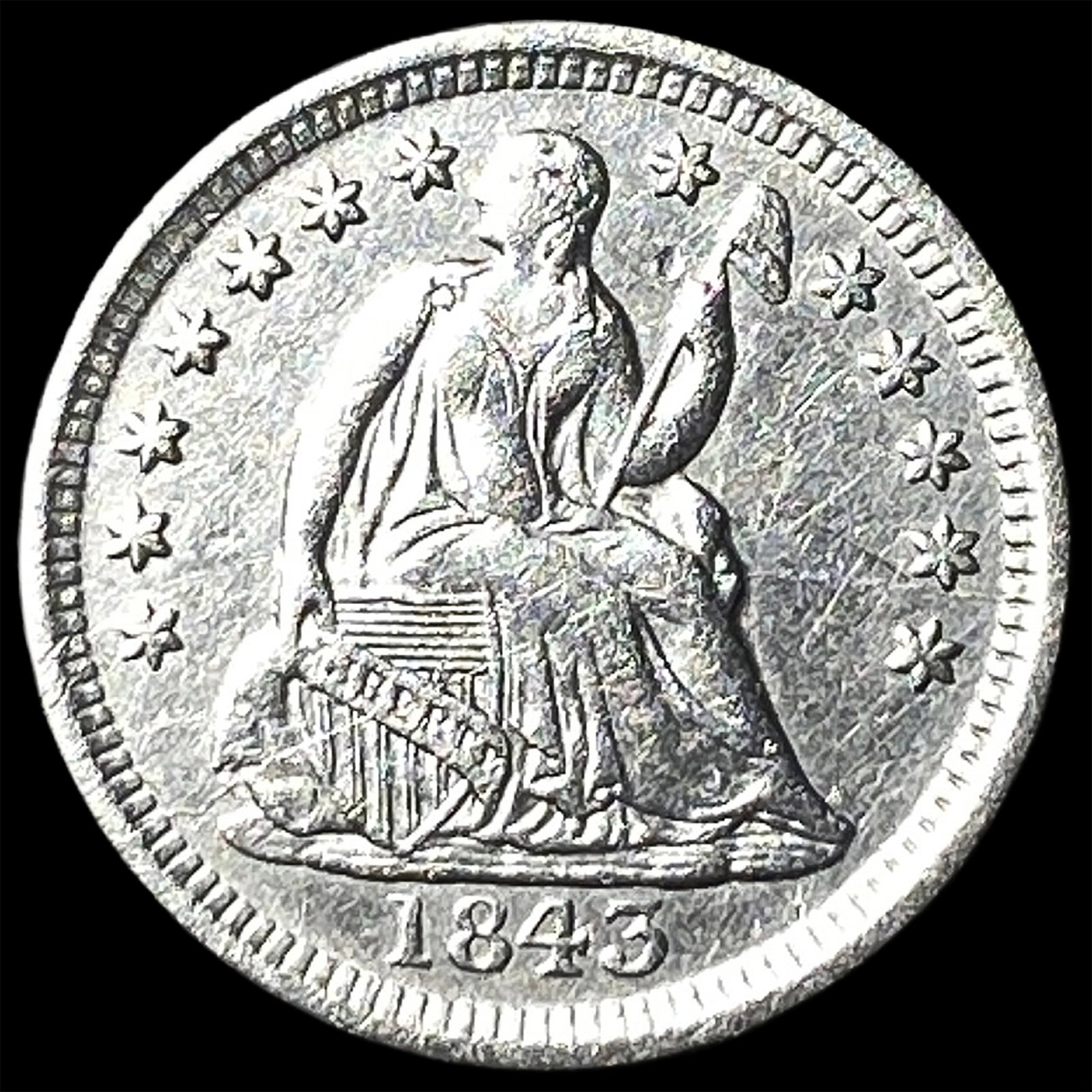 1843 Silver Seated Liberty Half Dime CHOICE AU (1 of 2)