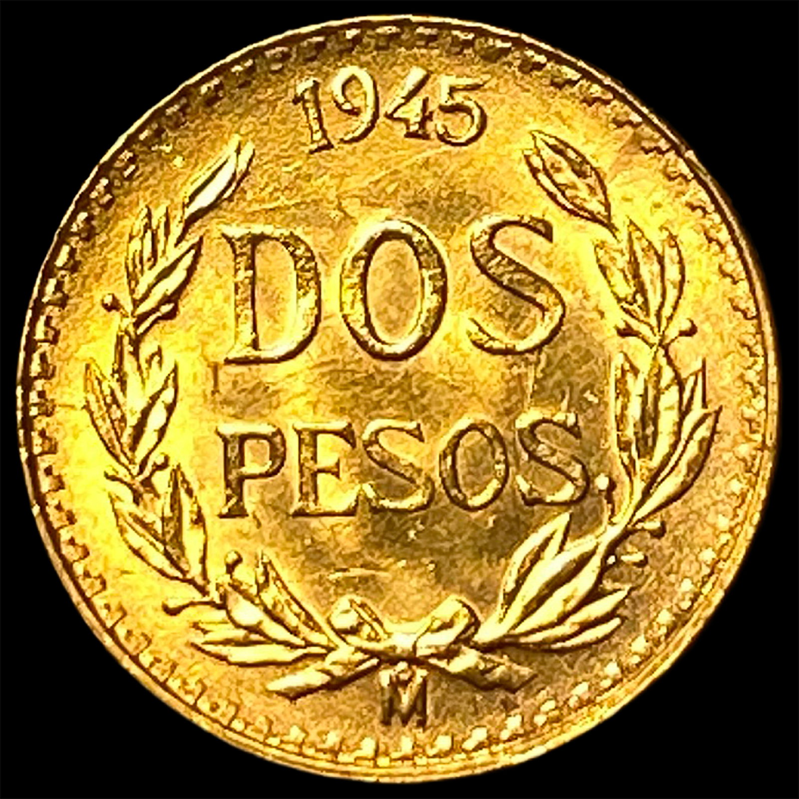 1945-Mo Mexico Gold 2 Pesos UNCIRCULATED: 1945-Mo Mexico Gold 2 Pesos UNCIRCULATED