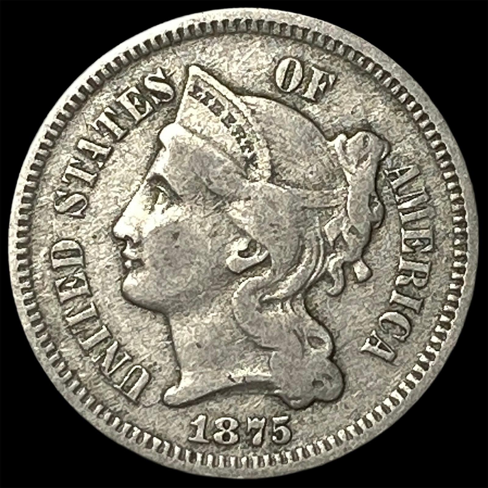 1875 Nickel Three-Cent Piece NEARLY UNCIRCULATED: 1875 Nickel Three-Cent Piece NEARLY UNCIRCULATED