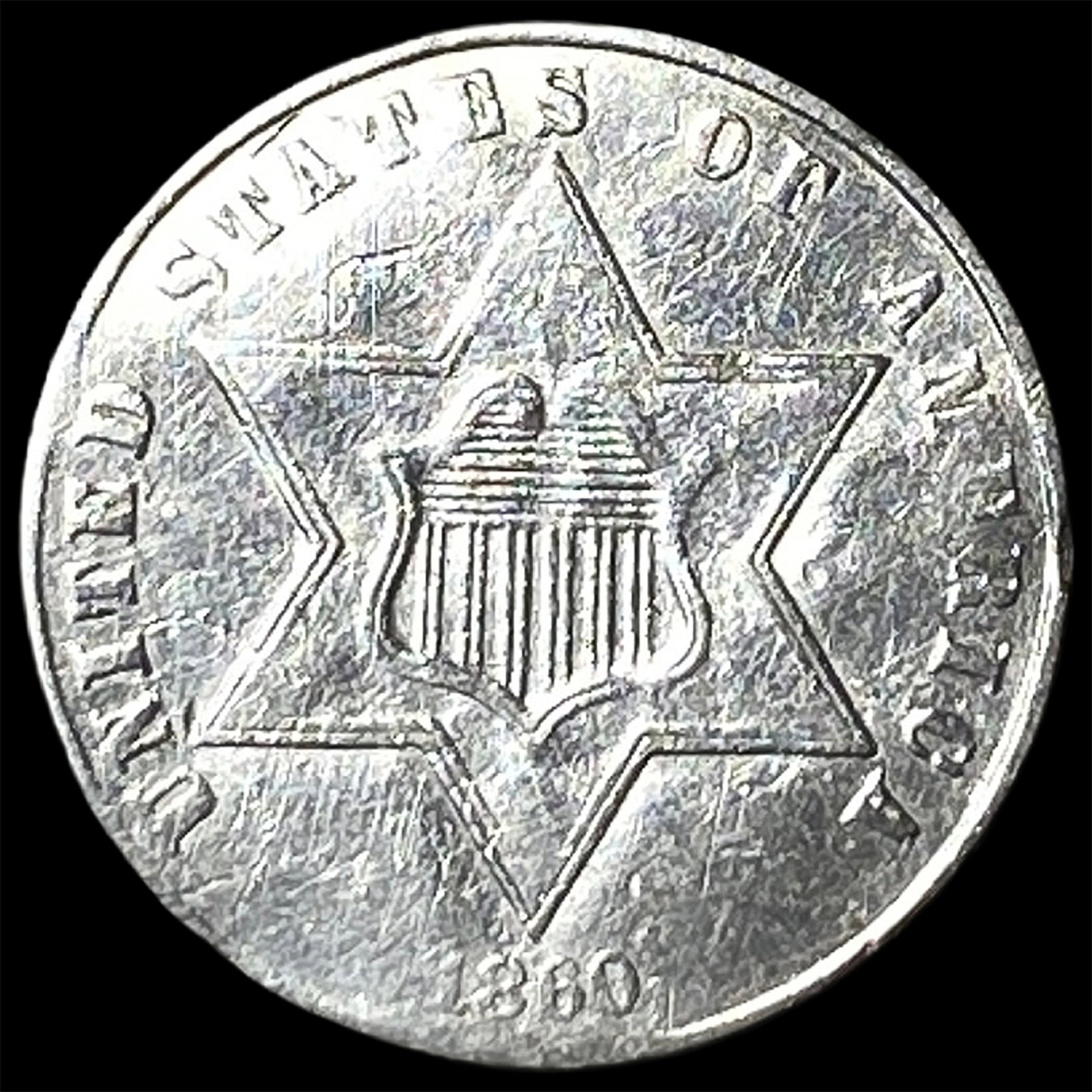 1860 Silver Three-Cent Piece CHOICE AU: 1860 Silver Three-Cent Piece CHOICE AU