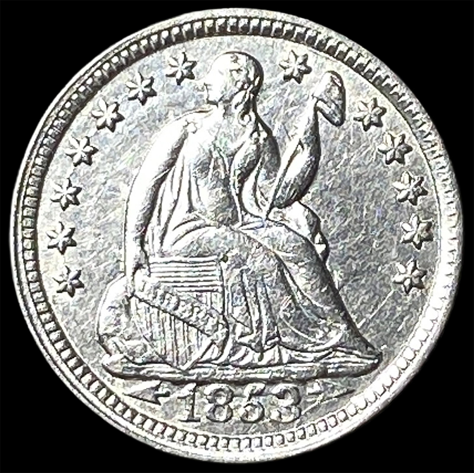 1853 Seated Liberty Silver Half Dime CLOSELY UNCIRCULATED: 1853 Seated Liberty Silver Half Dime CLOSELY UNCIRCULATED