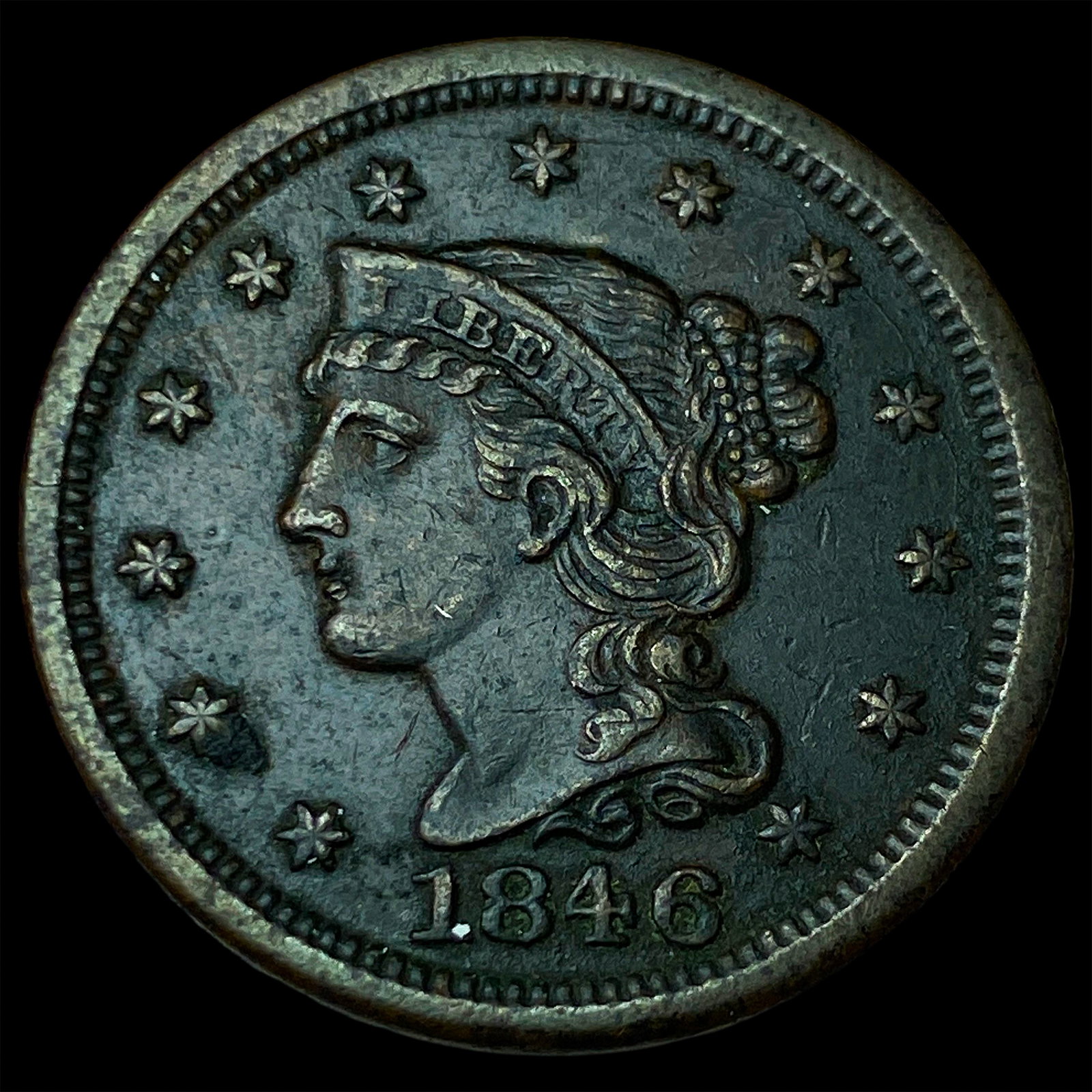 1846 Braided Hair Large Cent NEARLY UNCIRCULATED (1 of 2)