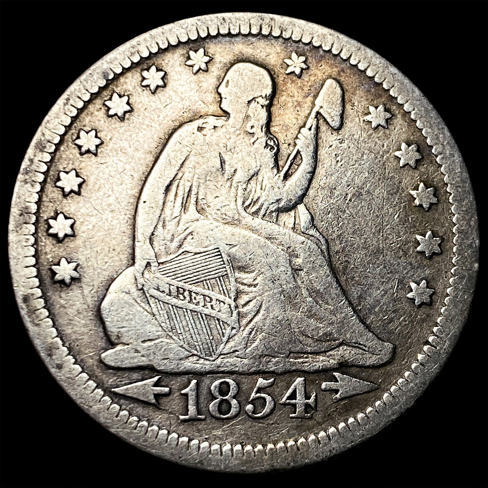 1854 Arrows Seated Liberty Quarter NEARLY UNCIRCULATED (1 of 2)
