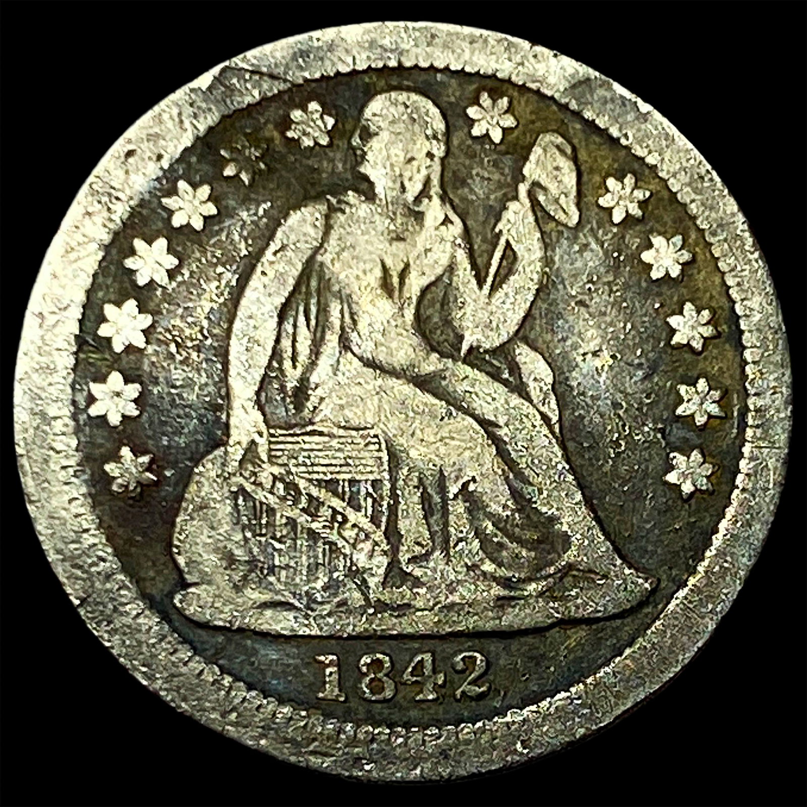 1842 Silver Seated Liberty Dime NICELY CIRCULATED (1 of 2)