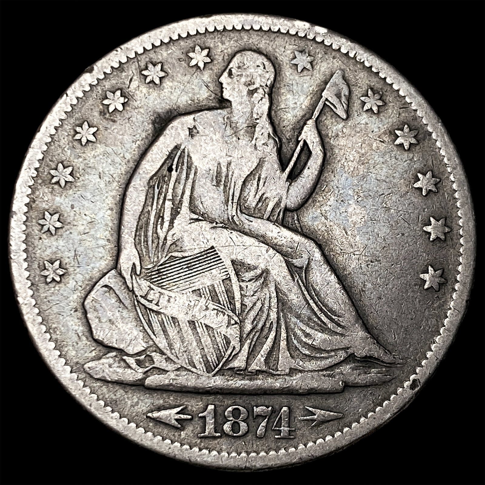 1874-S Silver Seated Liberty Half Dollar ABOUT UNCIRCULATED: 1874-S Silver Seated Liberty Half Dollar ABOUT UNCIRCULATED