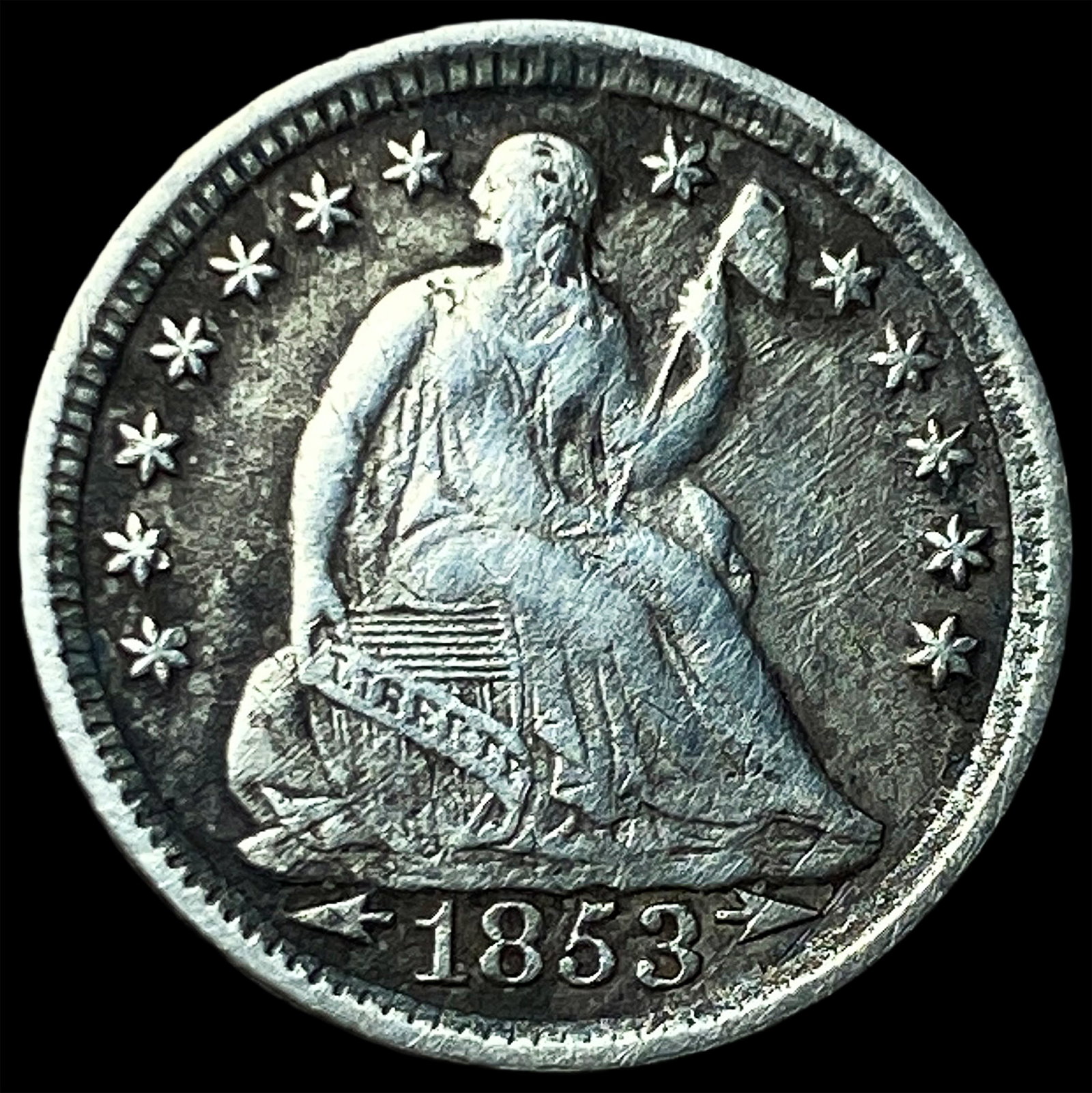 1853 Arrows Seated Liberty Half Dime CLOSELY UNCIRCULATED: 1853 Arrows Seated Liberty Half Dime CLOSELY UNCIRCULATED