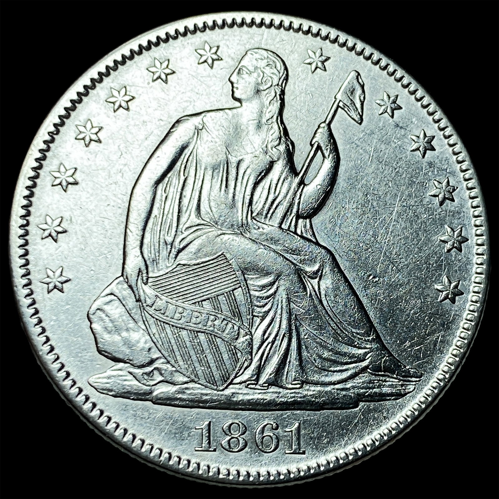 1861 Silver Seated Liberty Half Dollar CLOSELY UNCIRCULATED: 1861 Silver Seated Liberty Half Dollar CLOSELY UNCIRCULATED